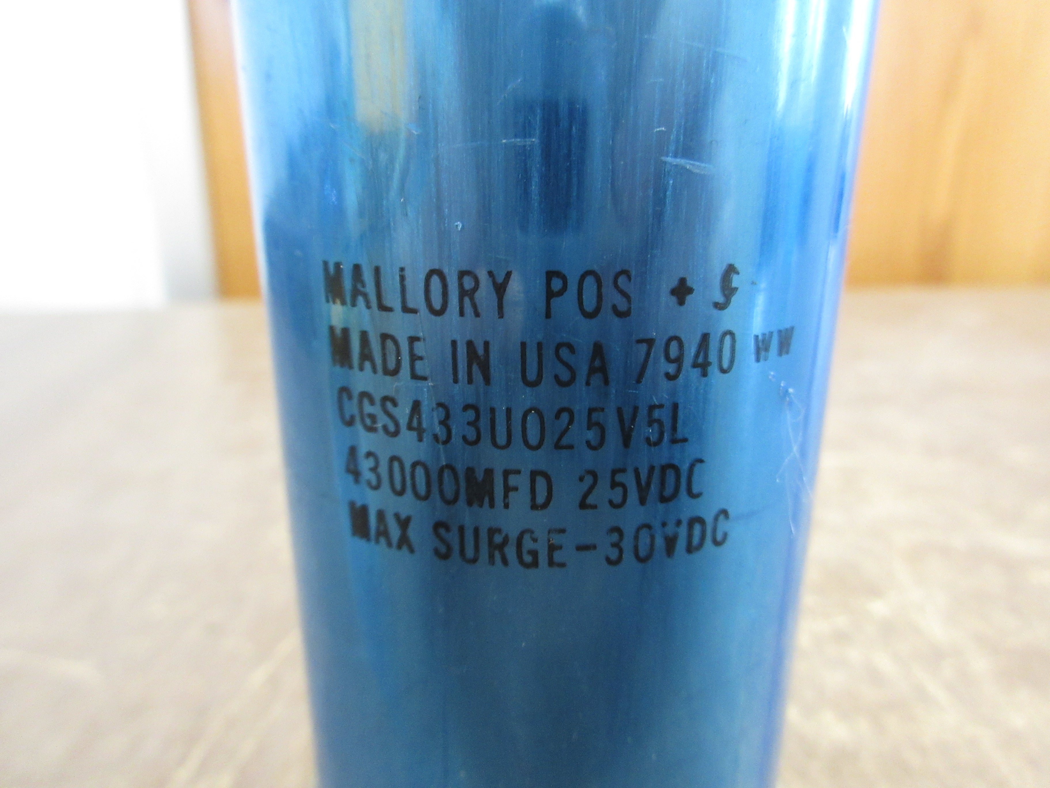 Mallory Capacitor CGS433U025V5L 43,000 MFD 25VDC w/ Mount Used