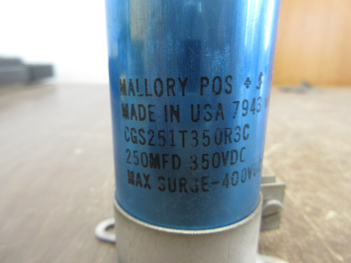 Mallory Capacitor CGS251T350R3C 250 MFD 350VDC w/ Mount Used