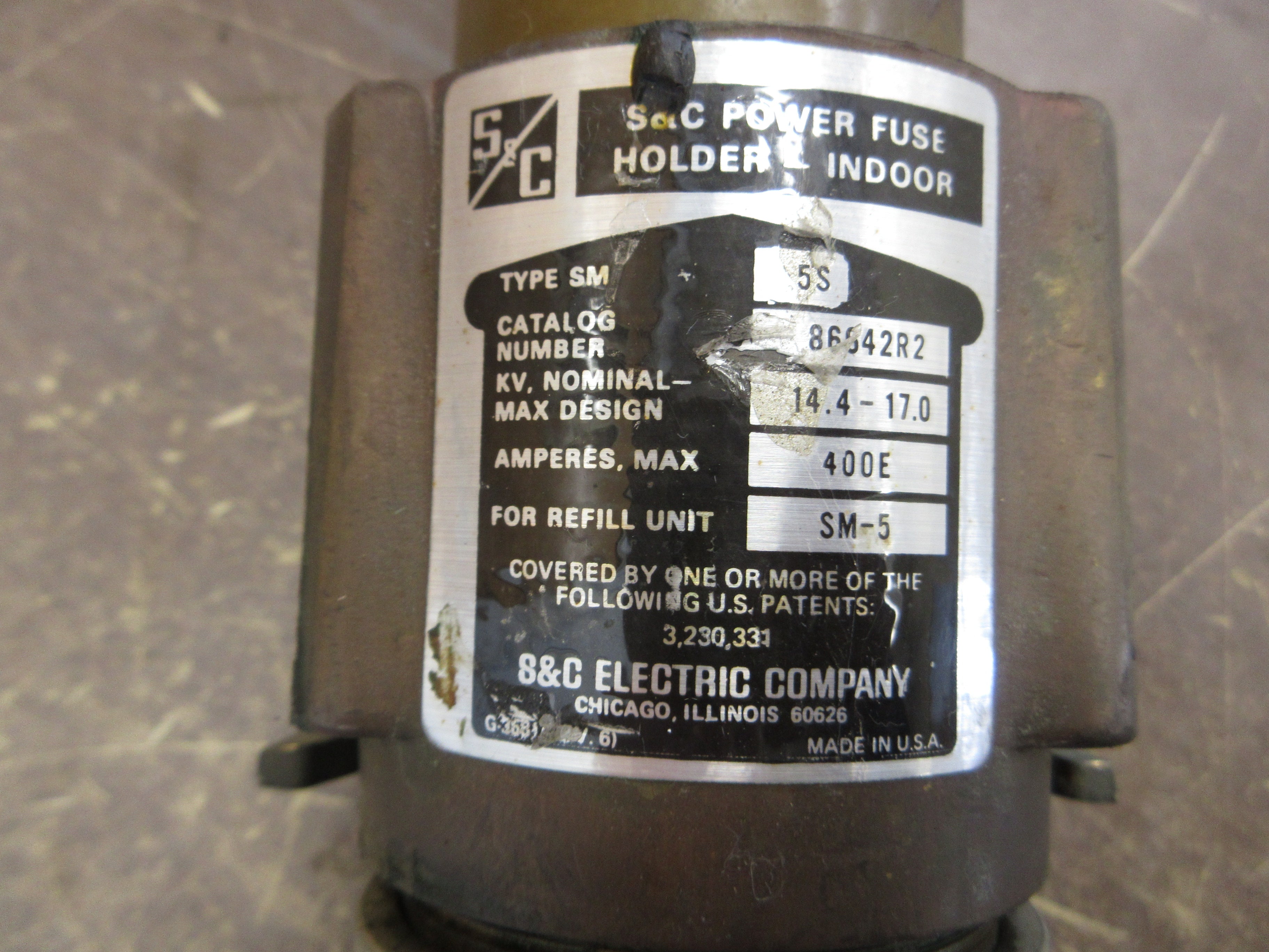 S&C Type SM-5S Fuse Holder 86642R2 14.4kV 400E Max 200E Refill Used