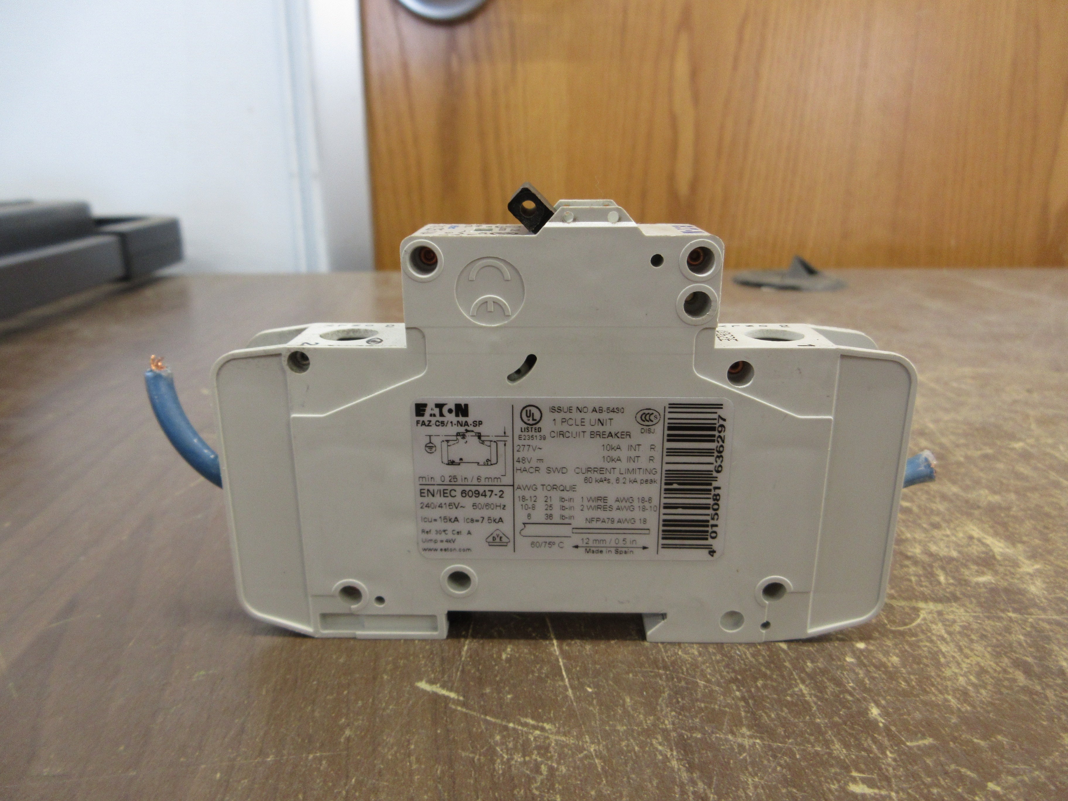 Eaton Circuit Breaker FAZ-C5/1-NA-SP 5A 277V 1P Used