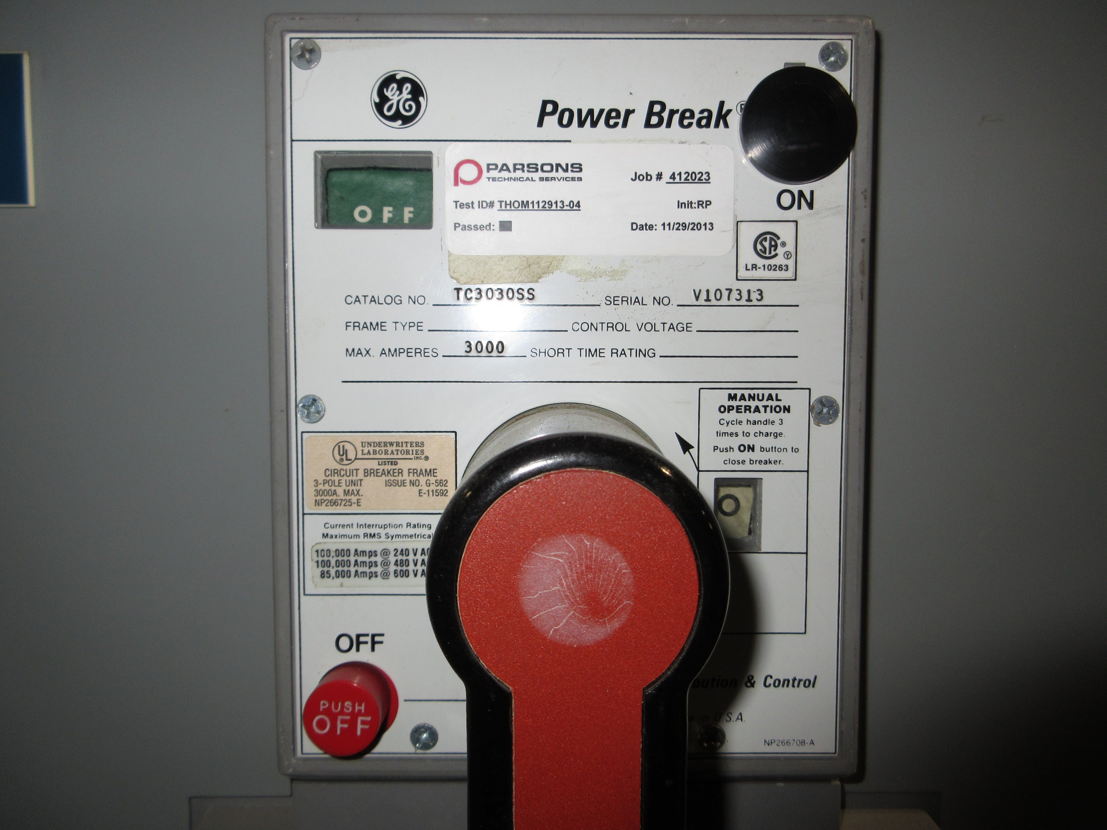 GE 3000A Main Tie Main Switch Gear Line Up TC3030SS 3000A Main Breaker Used