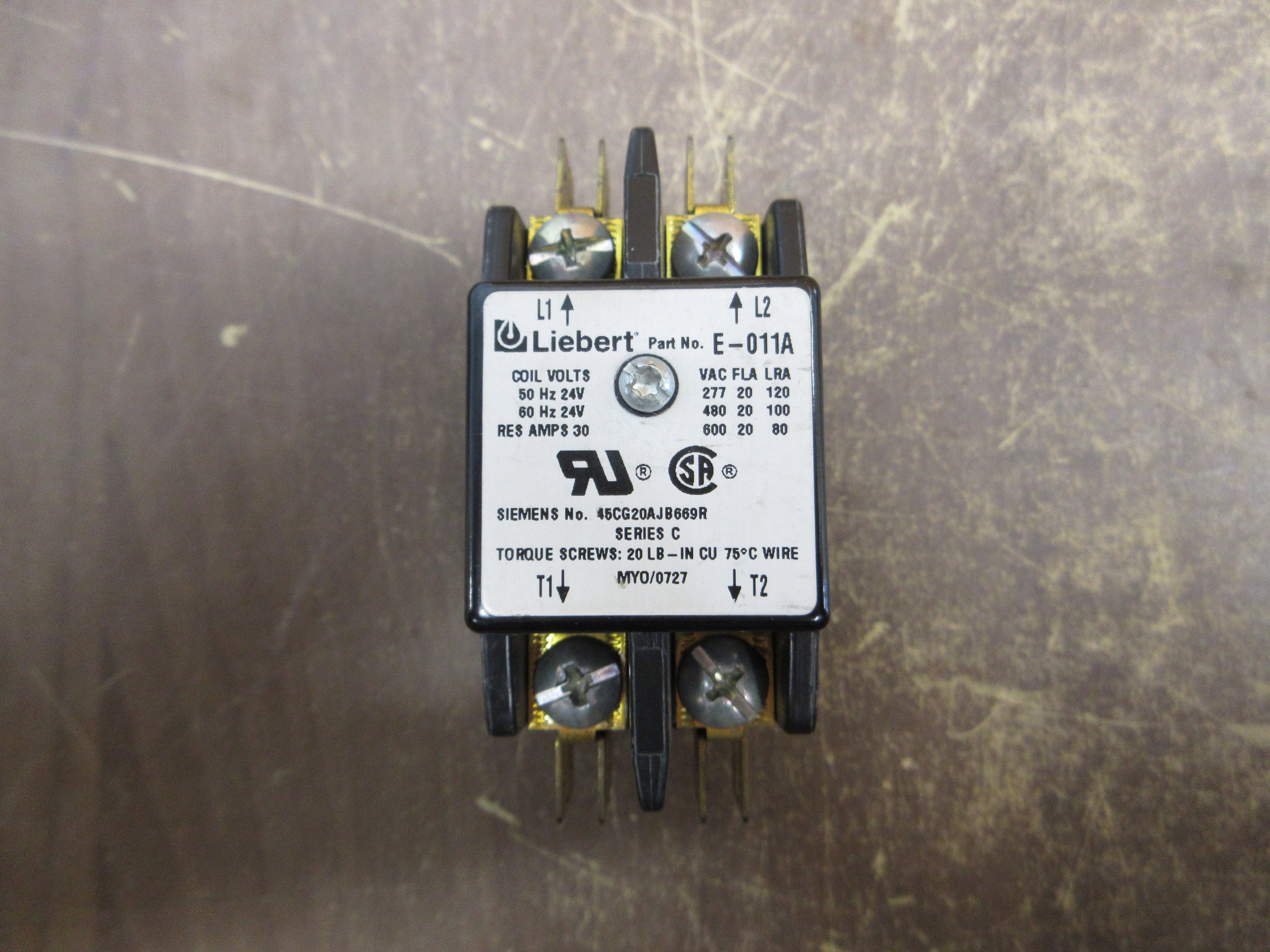 Liebert Contactor E-011A 24V Coil 20A 600V Used
