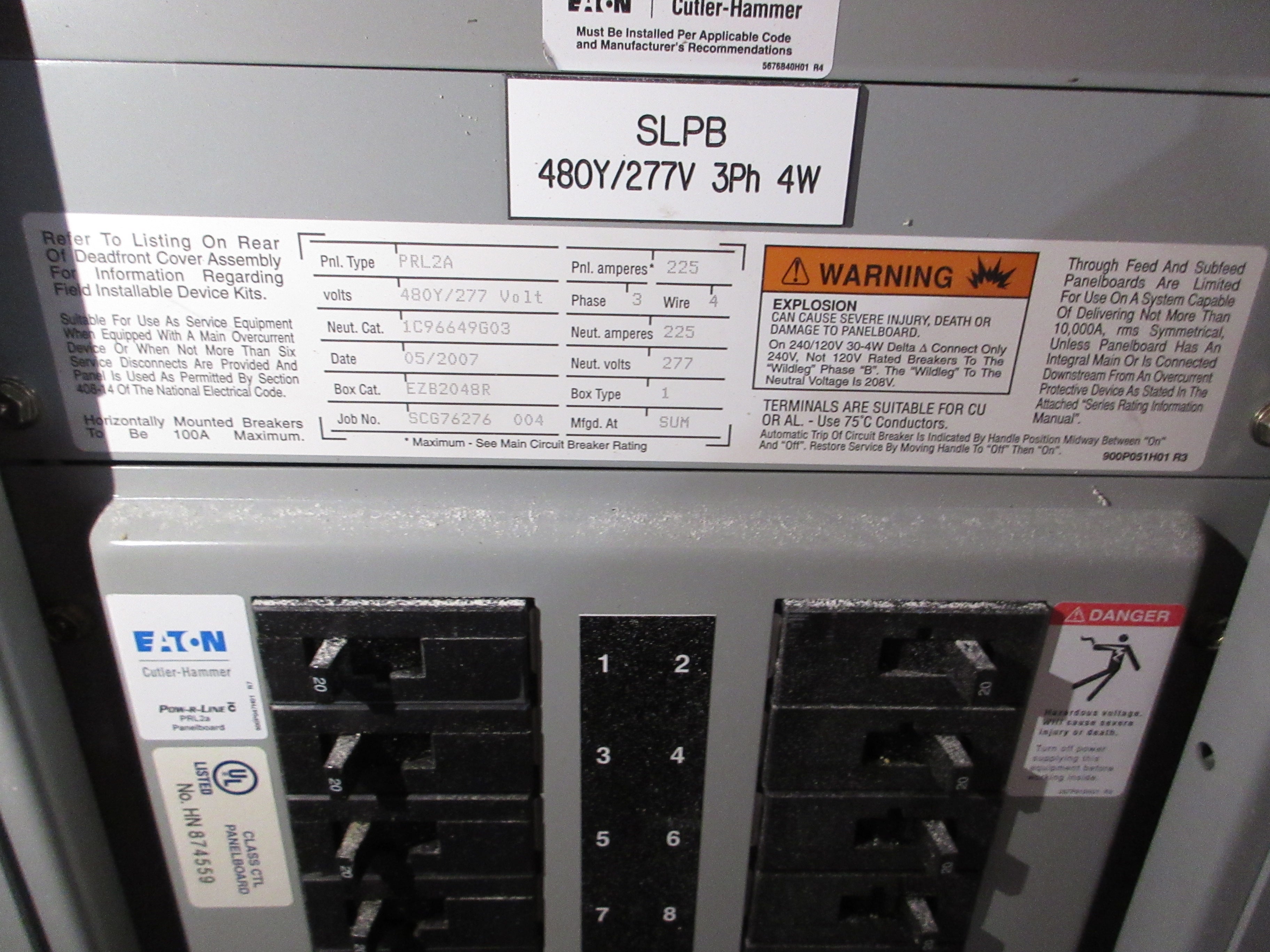 Eaton/Cutler-Hammer Main Breaker Circuit Breaker Panel IC96649G03 480Y/277V Used