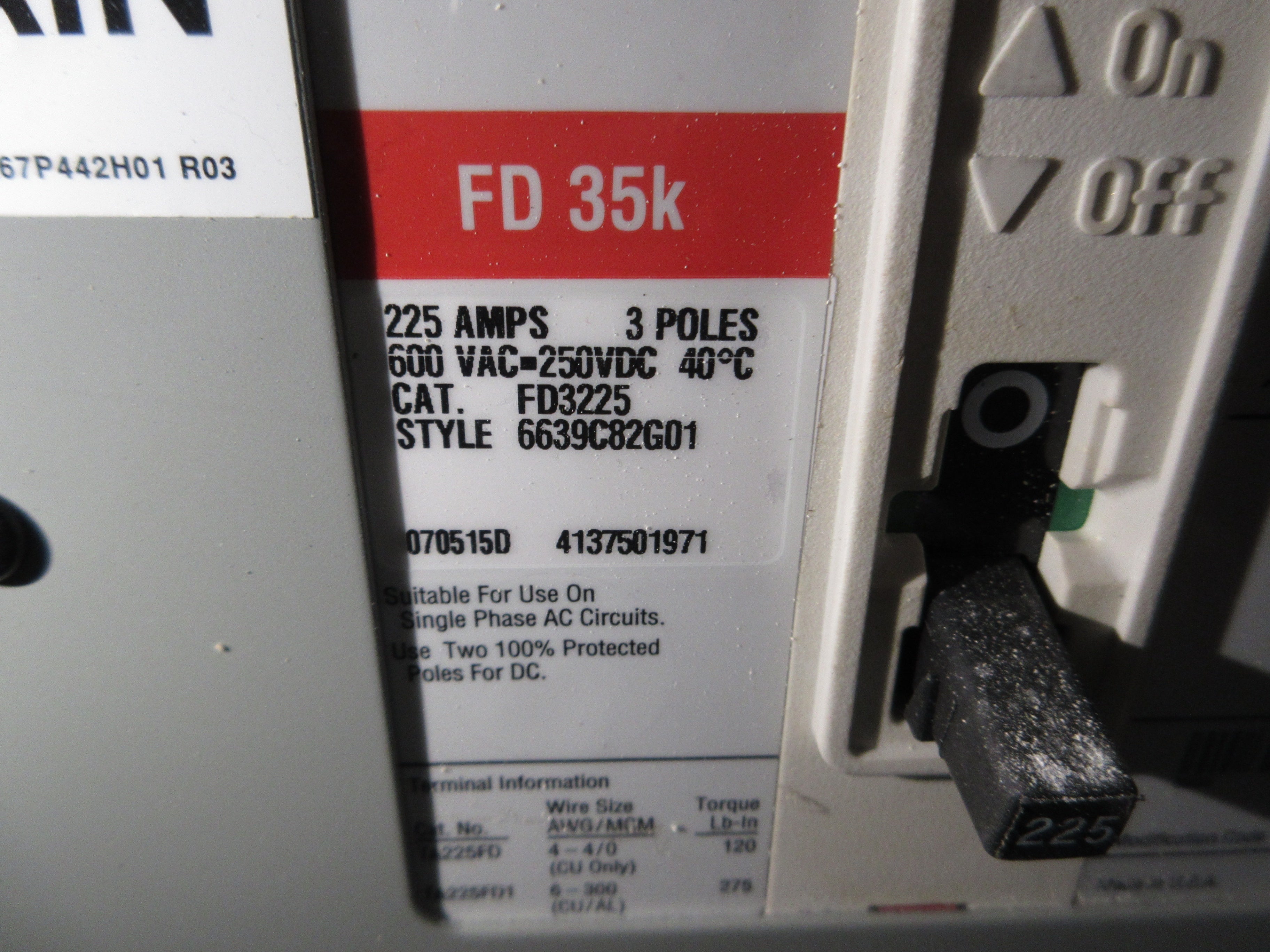 Eaton/Cutler-Hammer Main Breaker Circuit Breaker Panel IC96649G03 480Y/277V Used