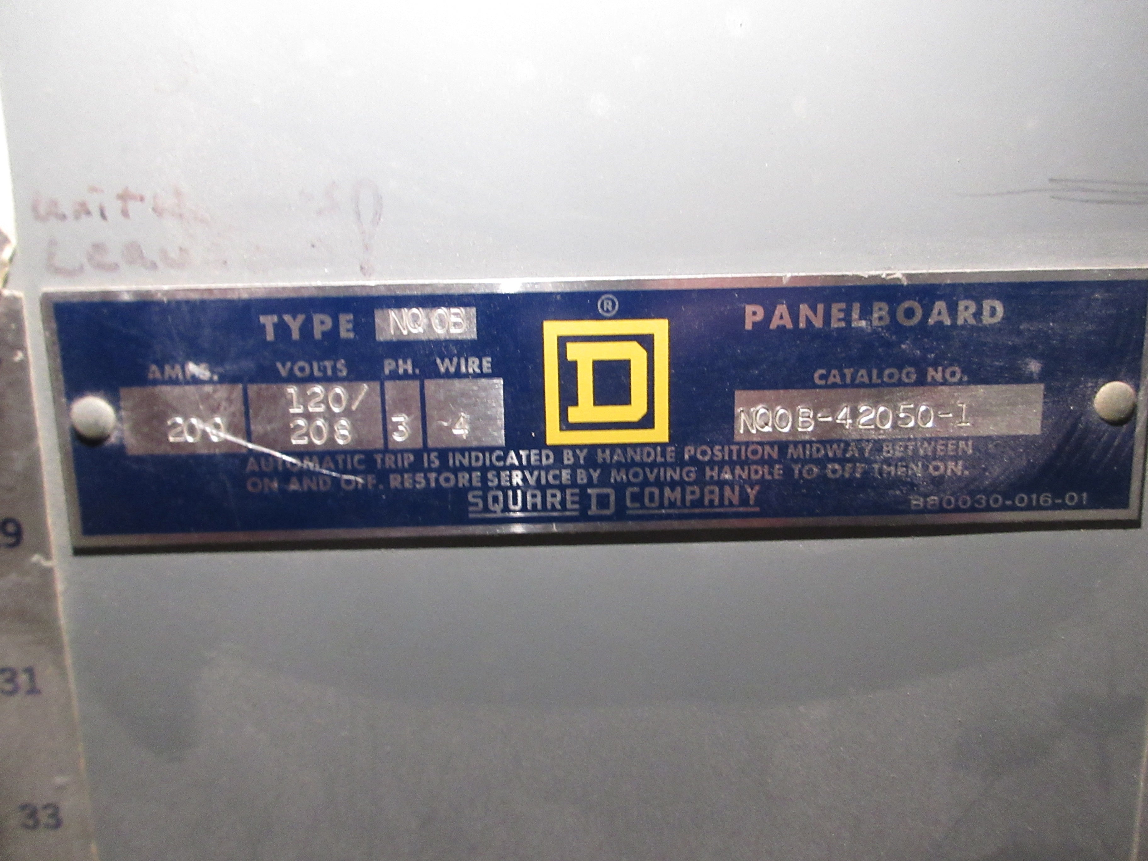 Square D Main Breaker Circuit Breaker Panel NQOB-42050-1 200A Max, 200A Main