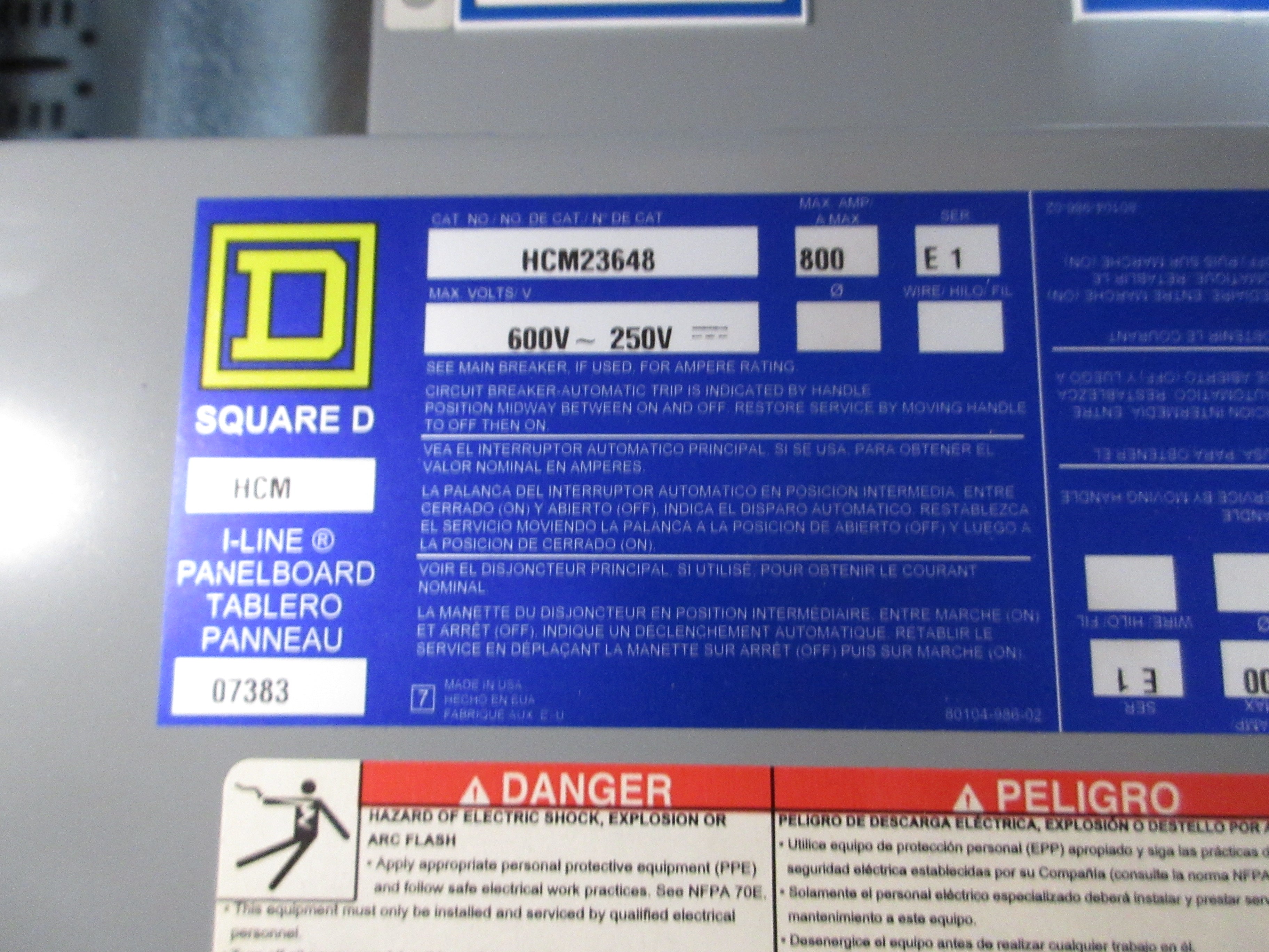 Square D I-Line Panelboard Interior HCM23648 Ser. E1 800A 600V Used