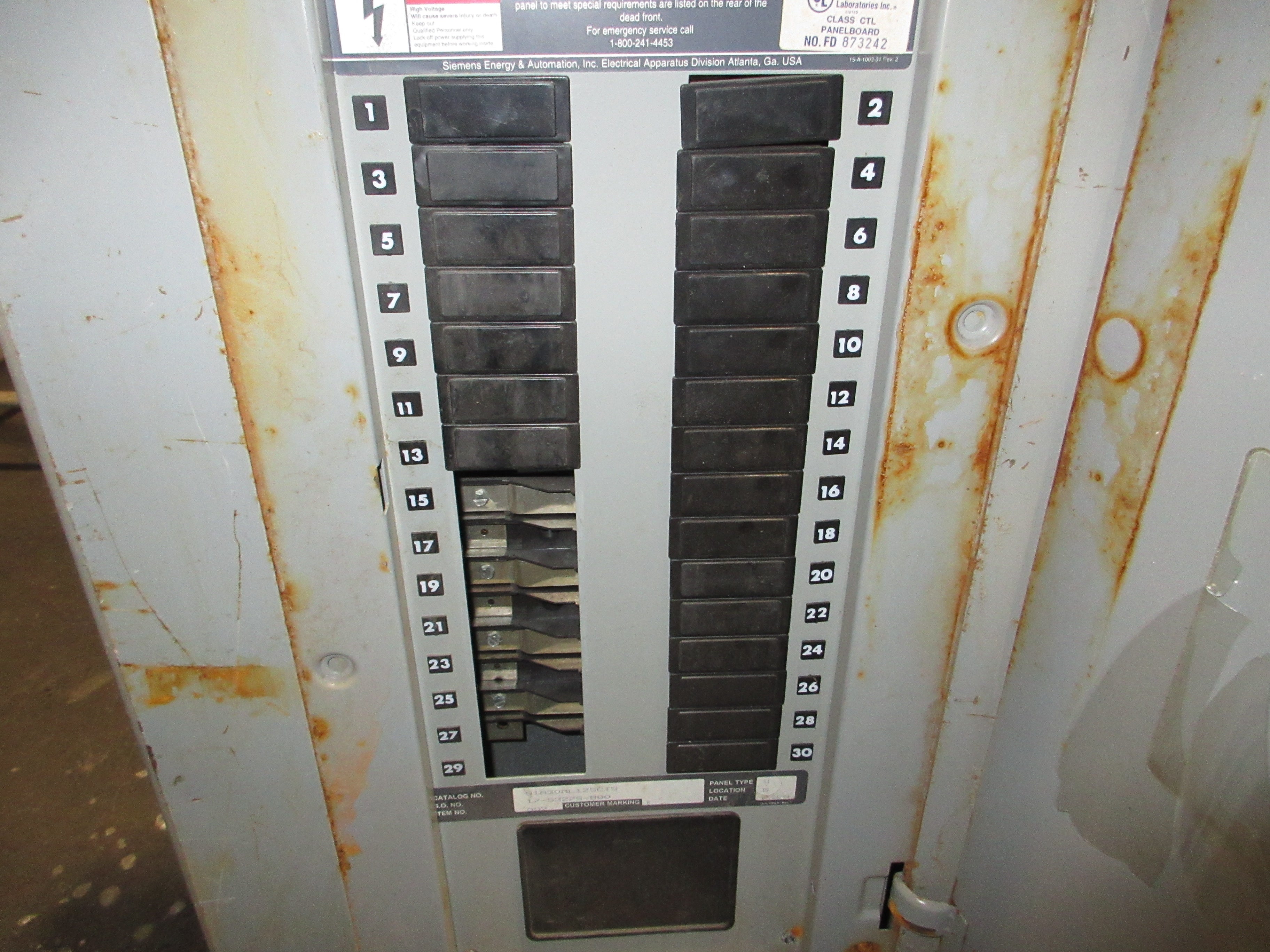 Siemens Main Lug Breaker Panel S1A30ML125CTS 250A Max 120/240V 1Ph 3W 30-Slot