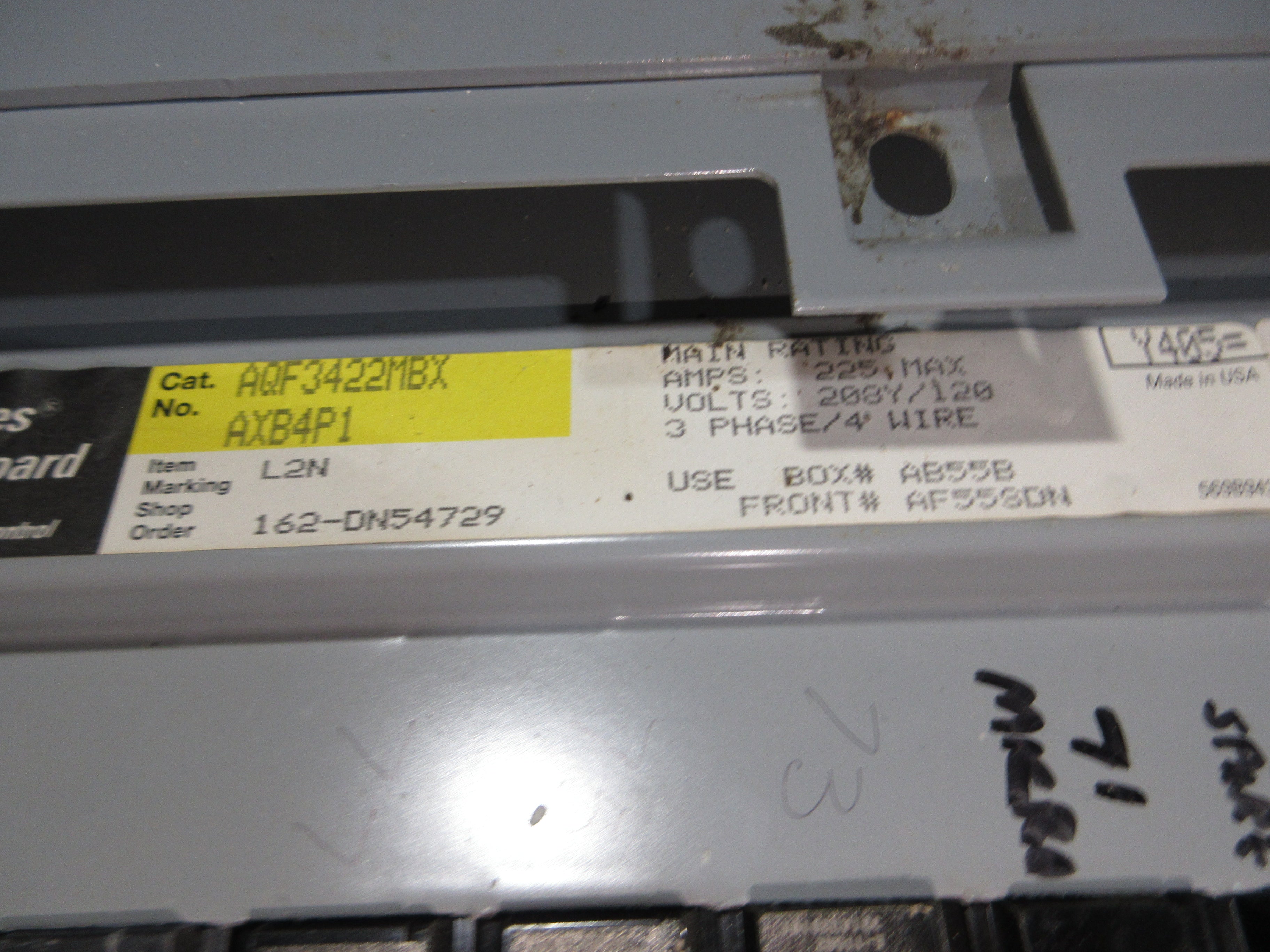 GE Main Lug Breaker Panel AQF3422MBX AXB4P1 225A Max 208/120V 3Ph 4W 42-Slot