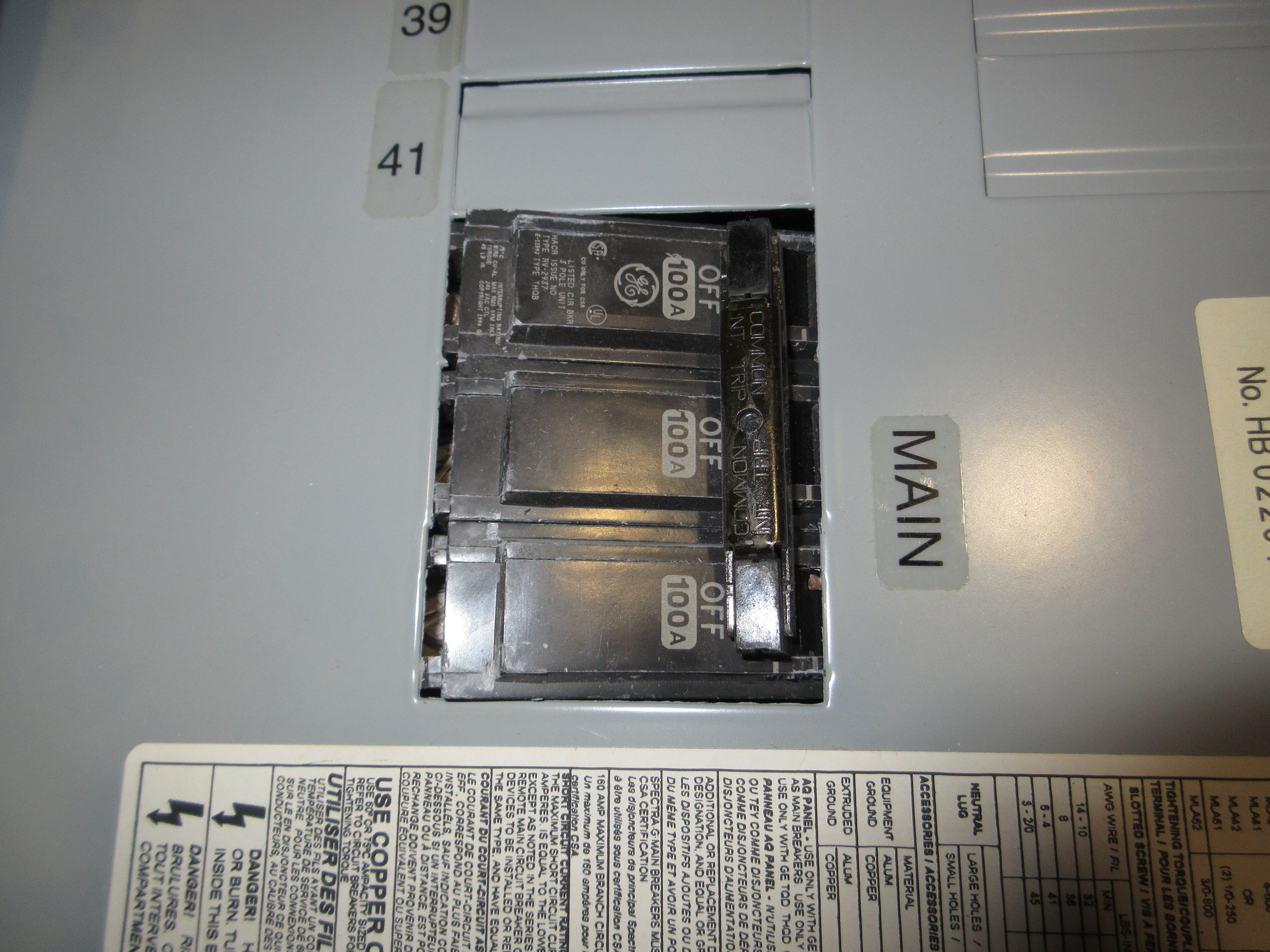 GE Main Breaker Circuit Breaker Panel AQF3421ABX AXL1 100A Main 125A Max 3Ph 4W