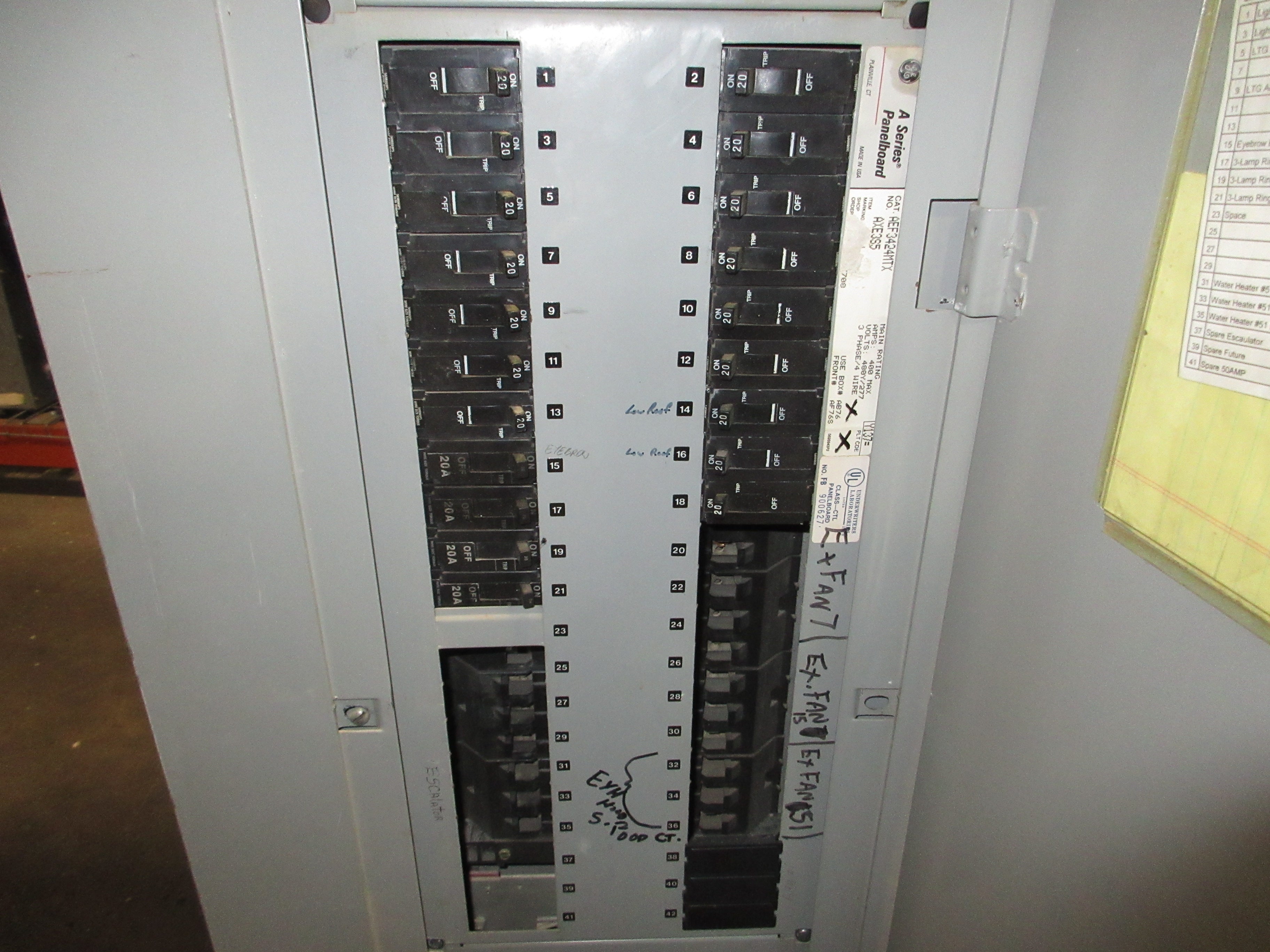 GE Main Breaker Circuit Breaker Panel AEF3424MTX AXE3S5 400A Max 480Y/277 Used