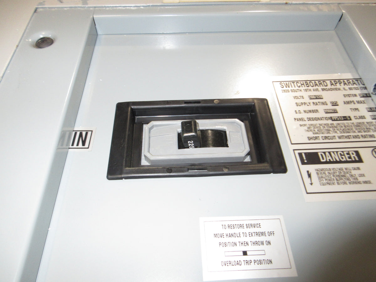 Switchboard Apparatus Inc. Main Breaker Circuit Breaker Panel PP51J-S 225A Max