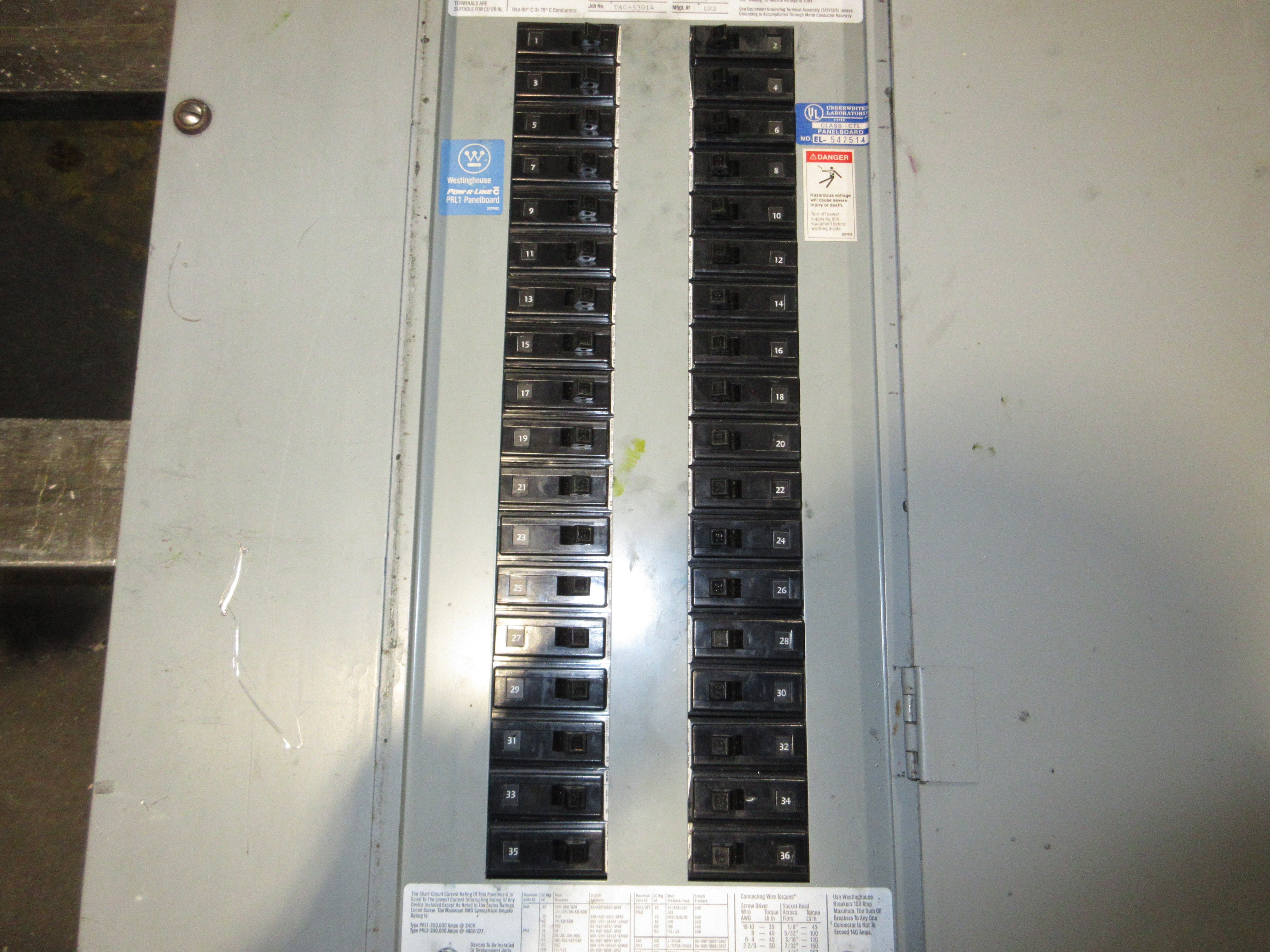 Westinghouse Main Breaker Circuit Breaker Panel 5158C03G20 208/120V 3Ph 4W Used