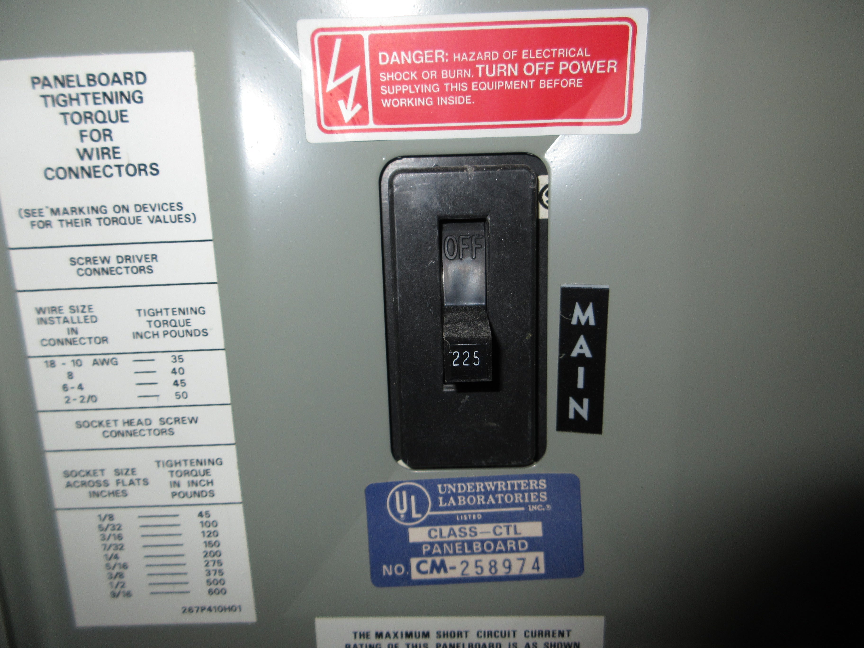 Westinghouse Main Breaker Circuit Breaker Panel MP 32229 225A Max 120/208V Used
