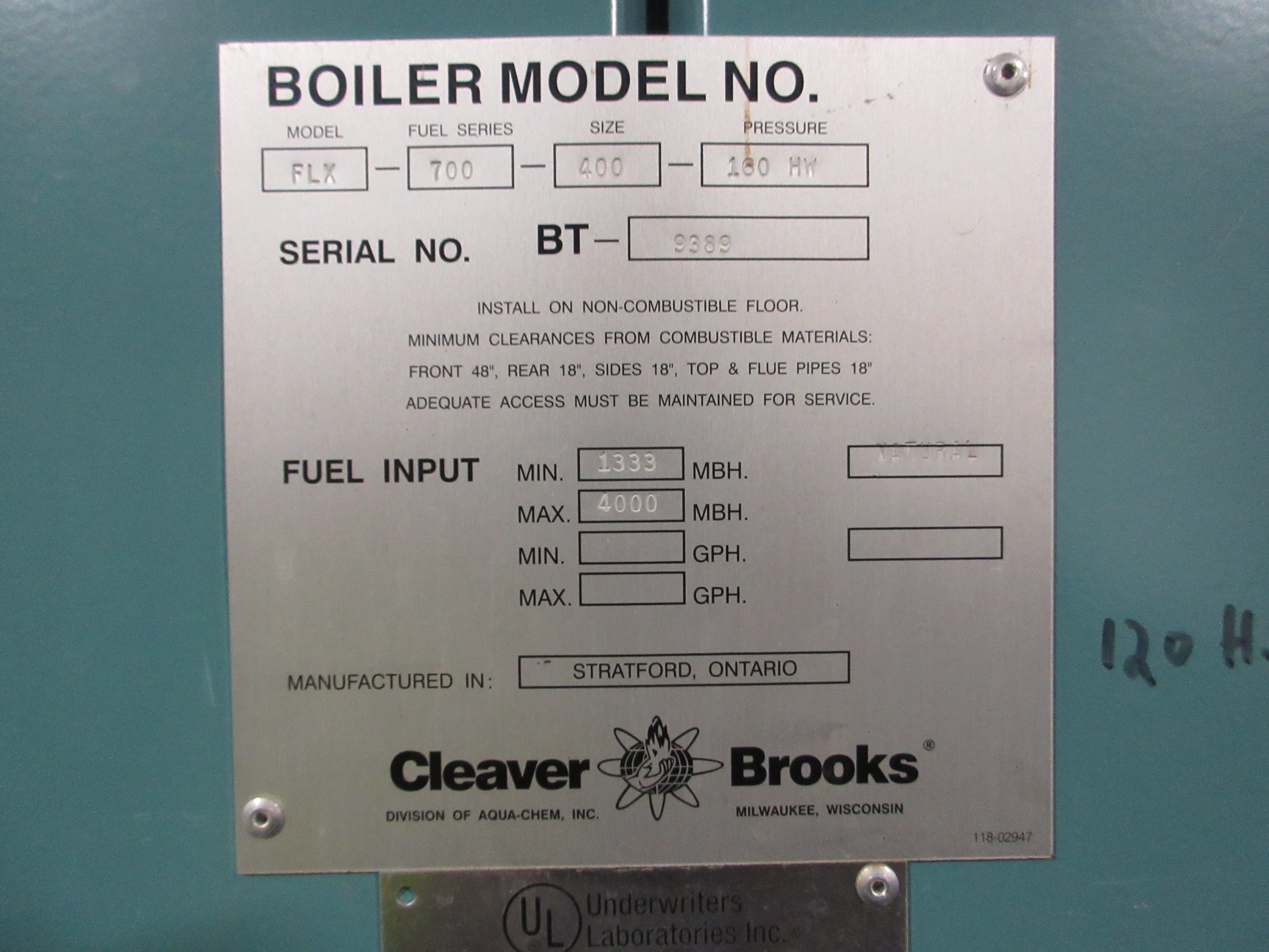 Cleaver Brooks Flexible Watertube Boiler FLX-700-400-160HW 4000MBH Max Hot Water