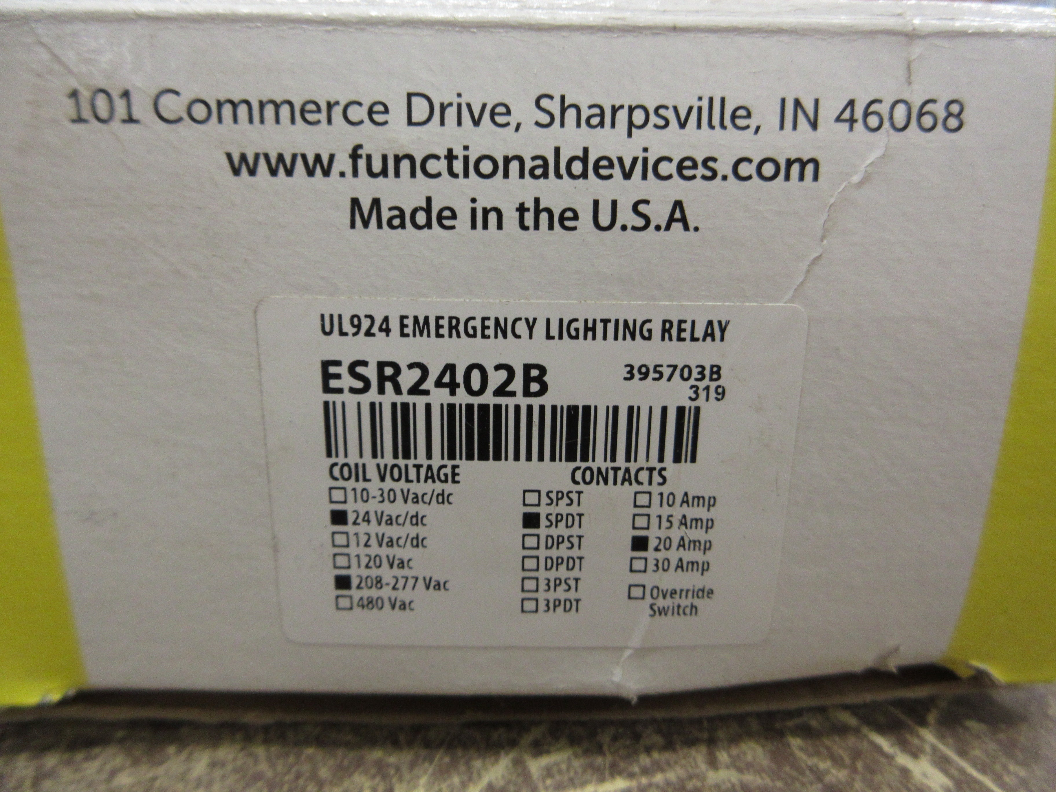 Functional Devices, Inc. RIB UL924 Emergency Lighting Relay ESR2402B New Surplus