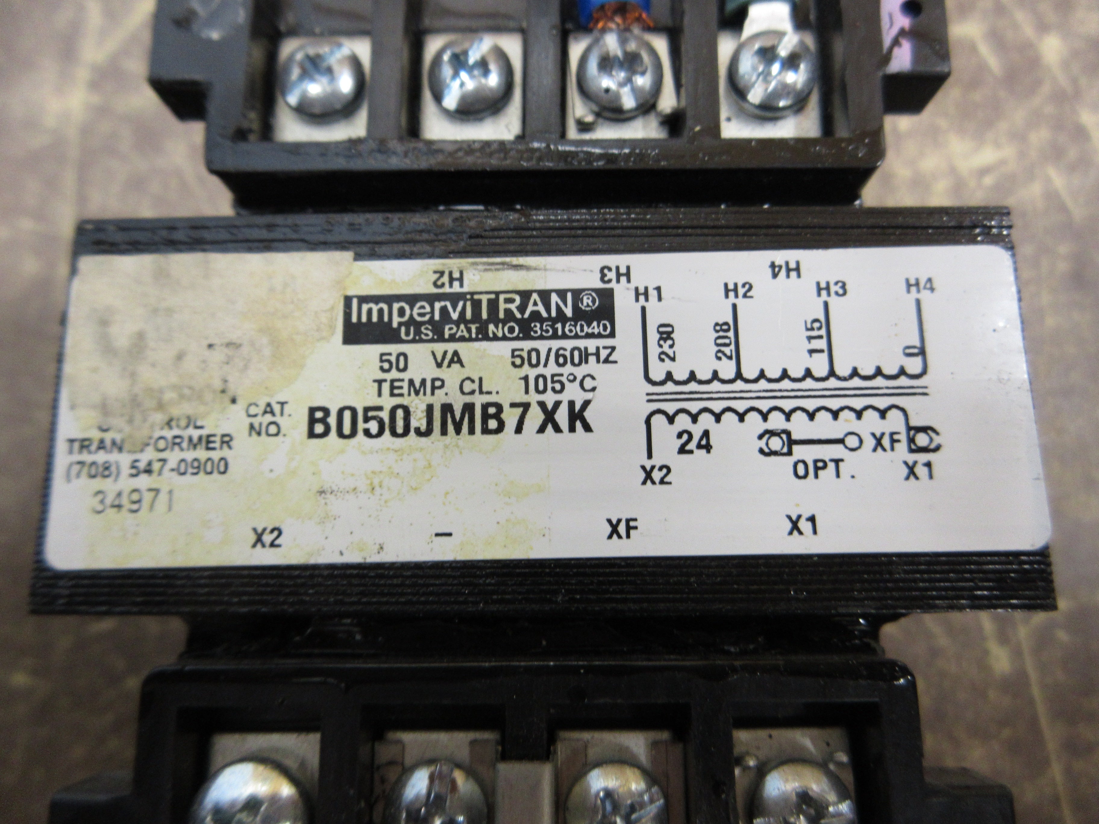Micron ImperviTRAN Control Transformer B050JMB7XK 50VA Pri: 115/208/230V 50/60Hz