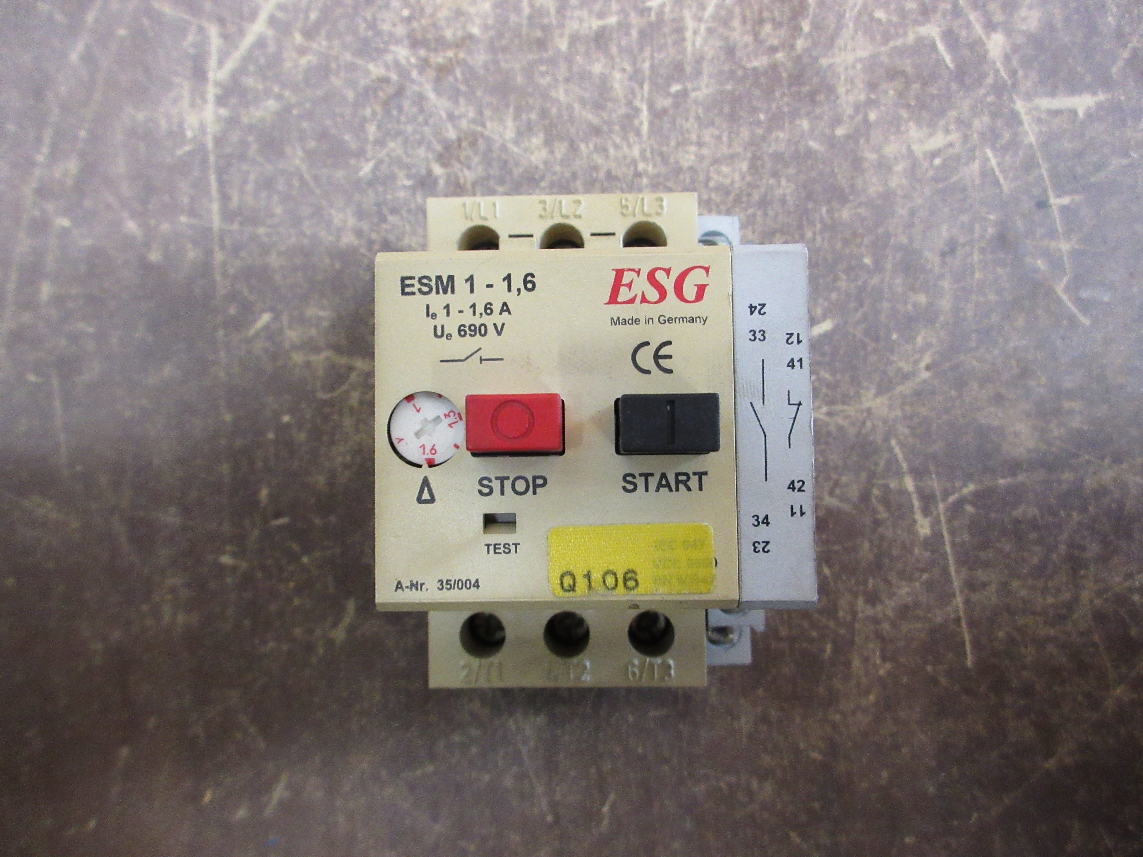 ESG Manual Starter ESM 1-1,6 Trip: 1-1.6A w/ Aux Contact Used