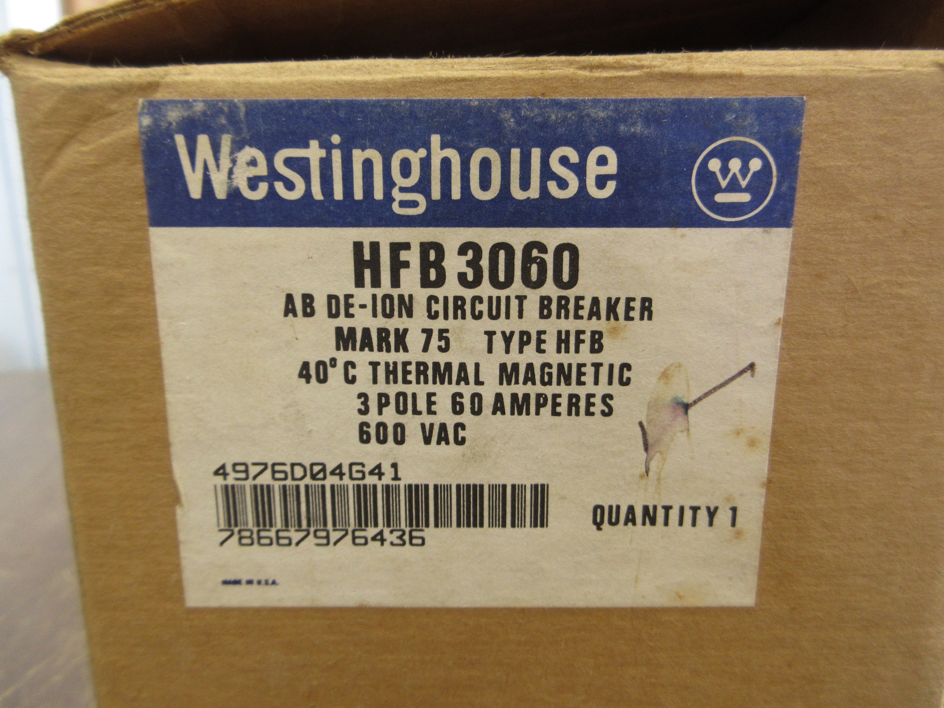 Westinghouse AB De-Ion Circuit Breaker HFB3060 60A 600V 3P New Surplus
