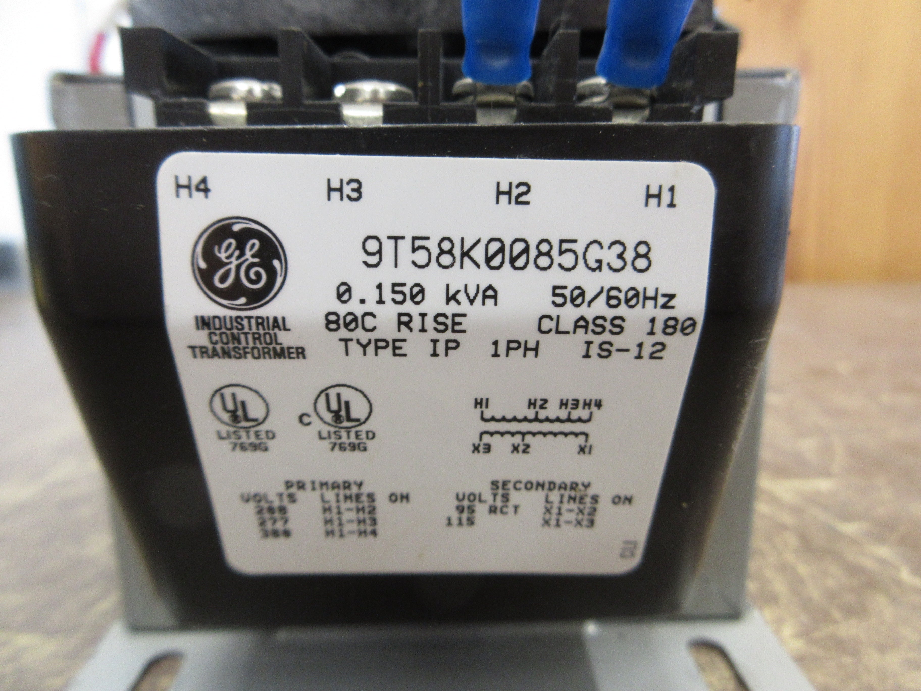 GE Control Transformer 9T58K0085G38 0.150kVA Pri: 208/277/380V Sec: 95/115V Used