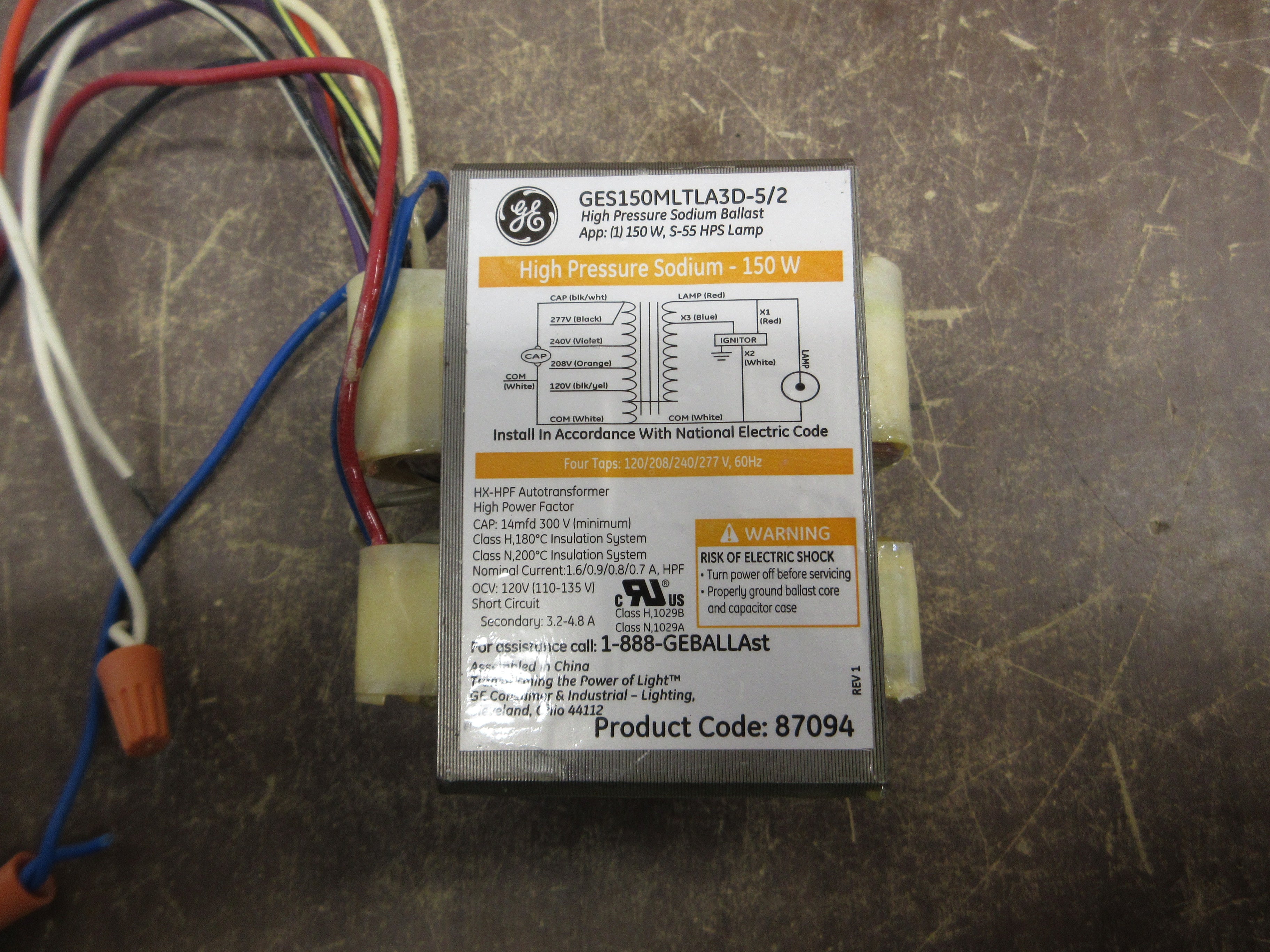 GE High Pressure Sodium Ballast GES150MLTLA3D-5/2 150W 120/208/240/277V Used