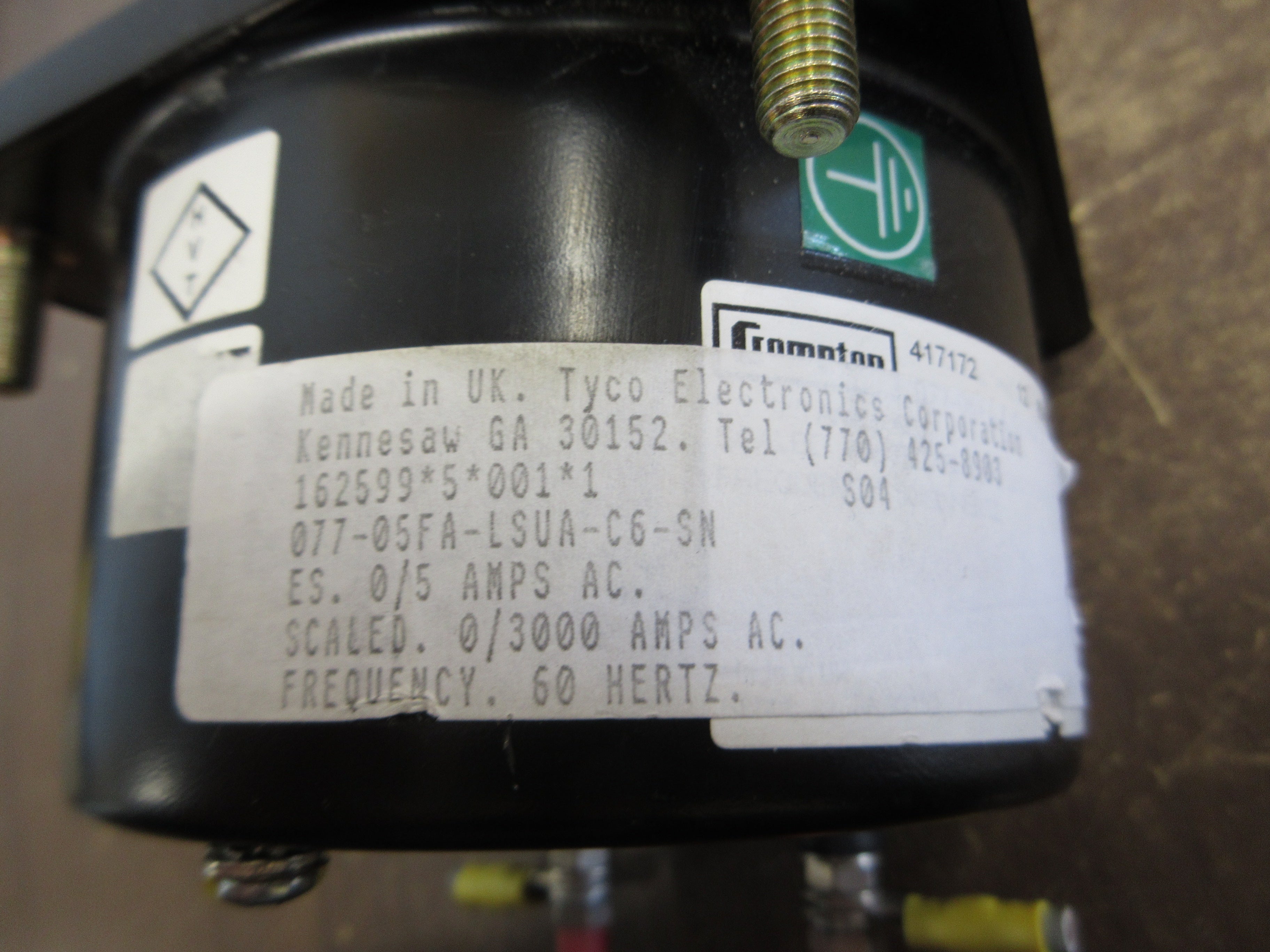 Crompton AC Ammeter 077-05FA-LSUA-C6-SN Range: 0-3000A Used