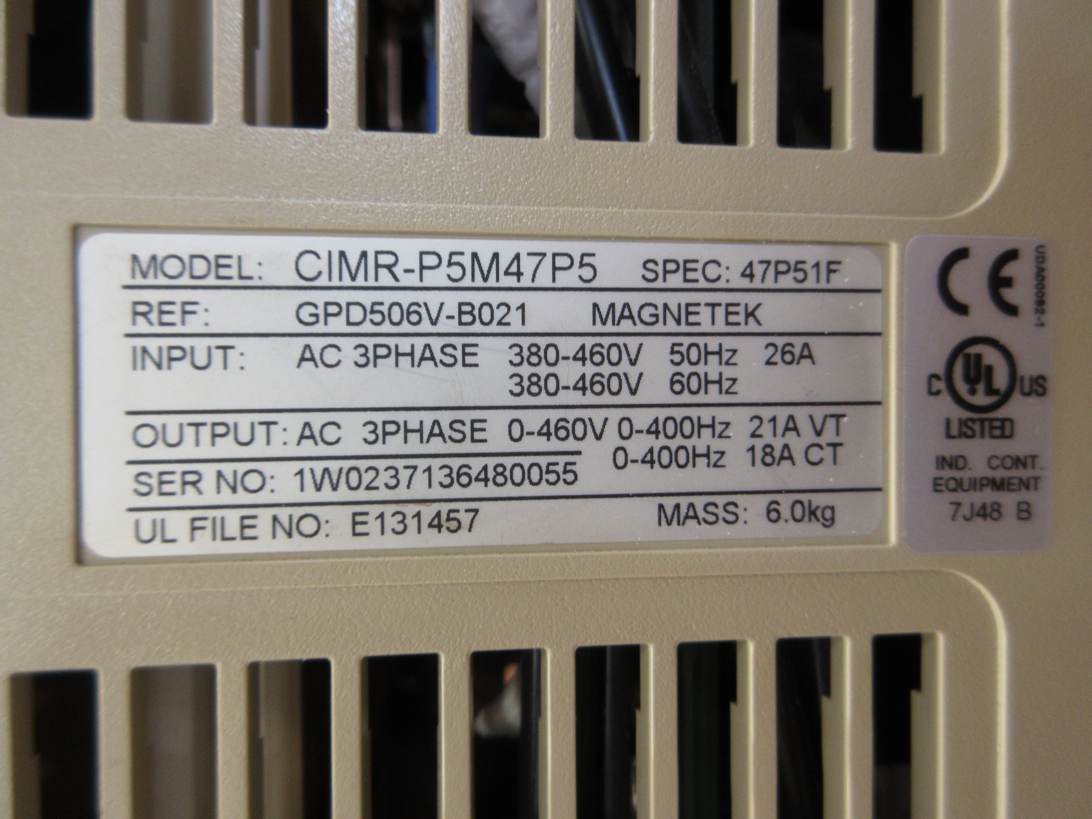 Yaskawa GPD506/P5 AC Drive CIMR-P5M47P5 15HP 3Ph w/ Keypad Used