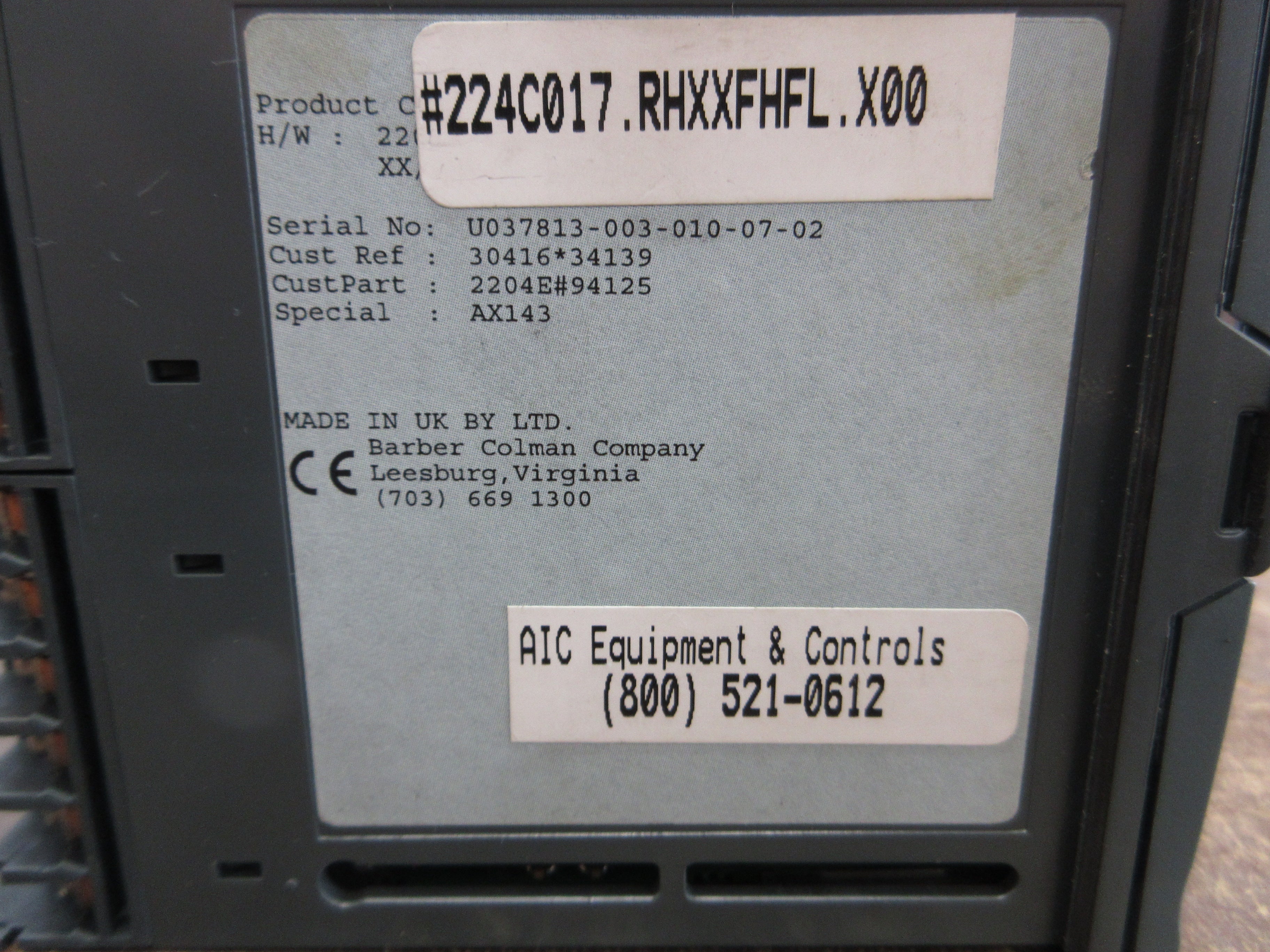 Barber-Colman Digital Temperature Controller 224C017.RHXXFHFL.X00 Used