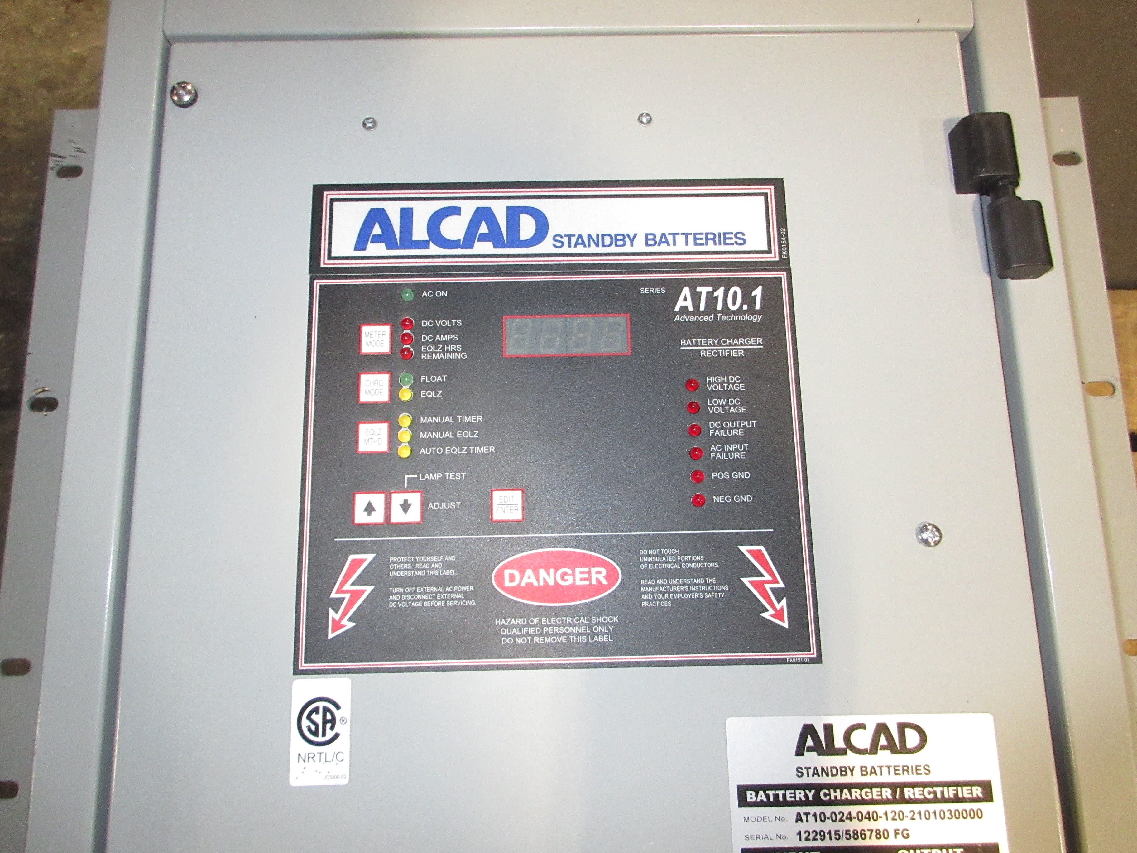 Alcad Series AT10.1 Battery Charger/Rectifier AT10-024-040-120-011013000 Used