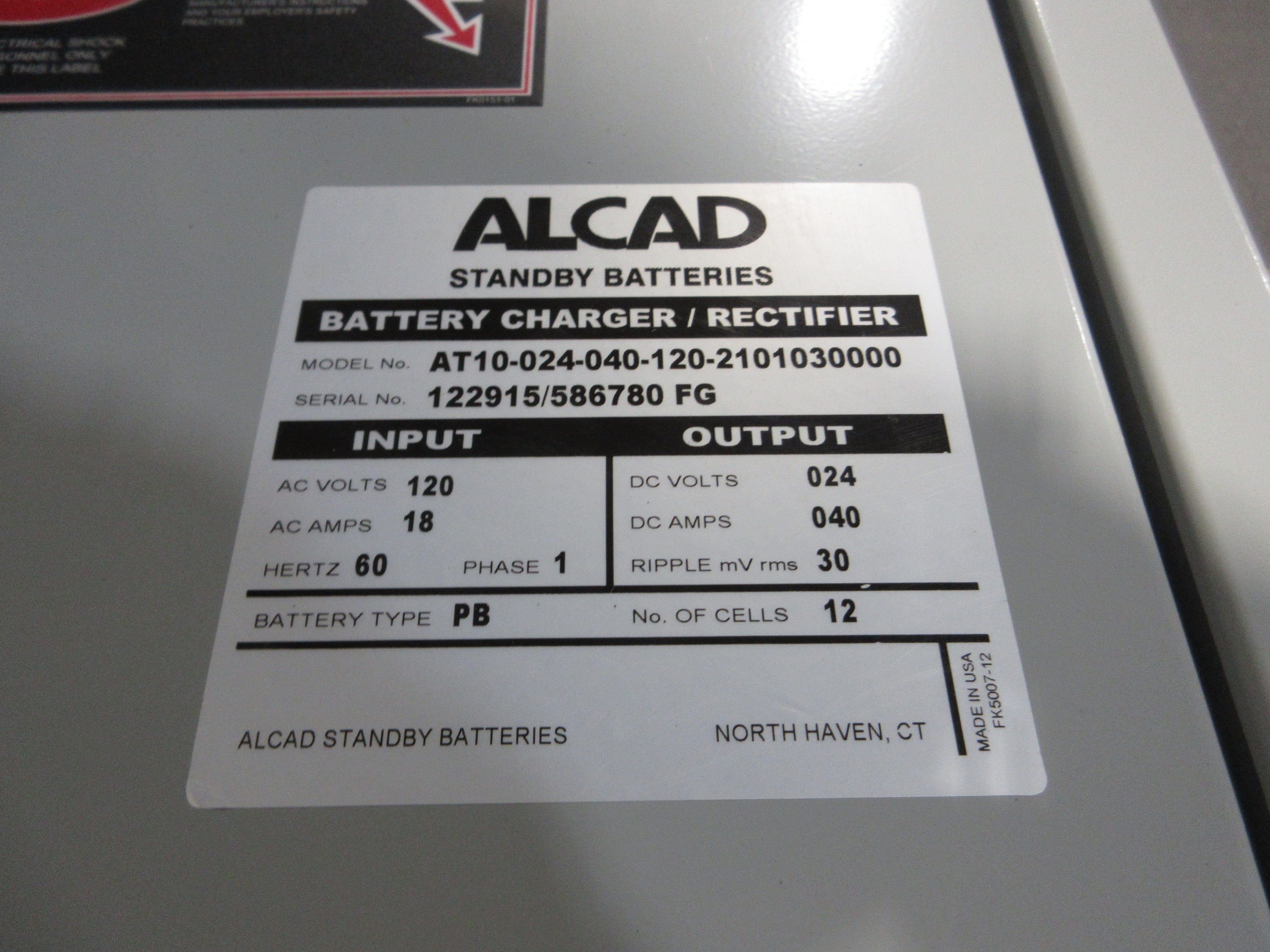 Alcad Series AT10.1 Battery Charger/Rectifier AT10-024-040-120-011013000 Used