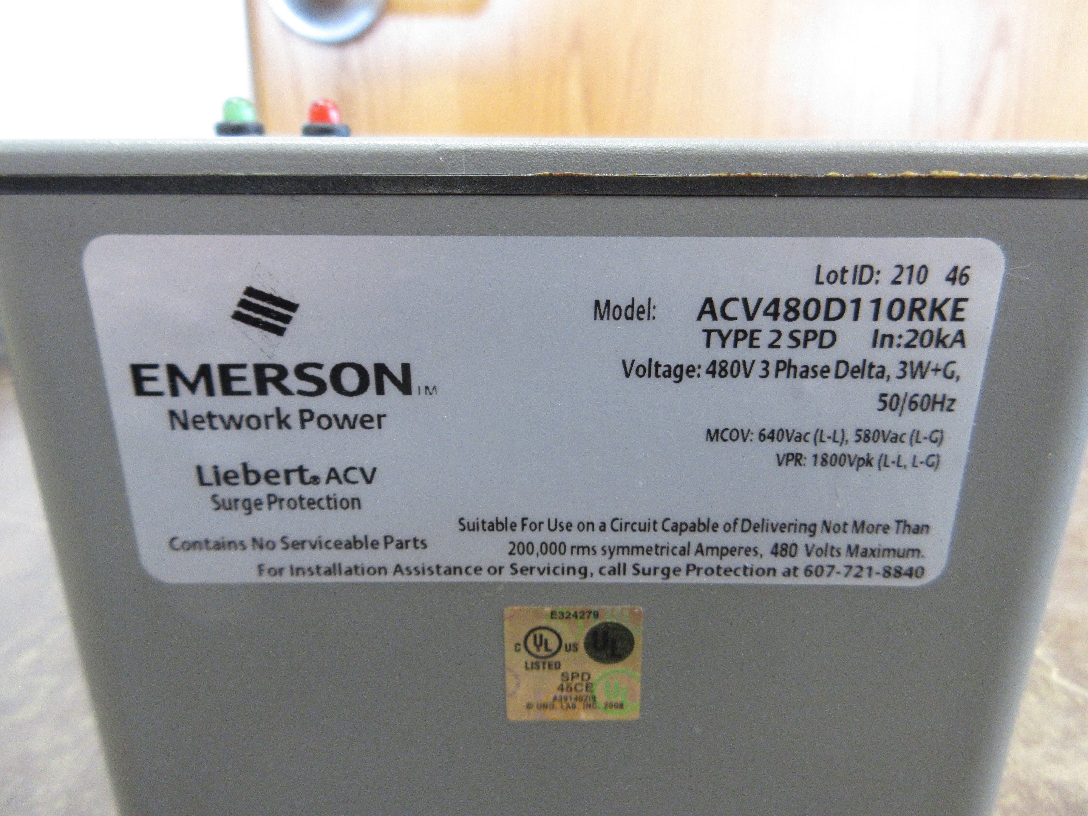 Emerson Liebert ACV Surge Suppressor ACV480D110RKE 480V 3Ph 50/60Hz Used