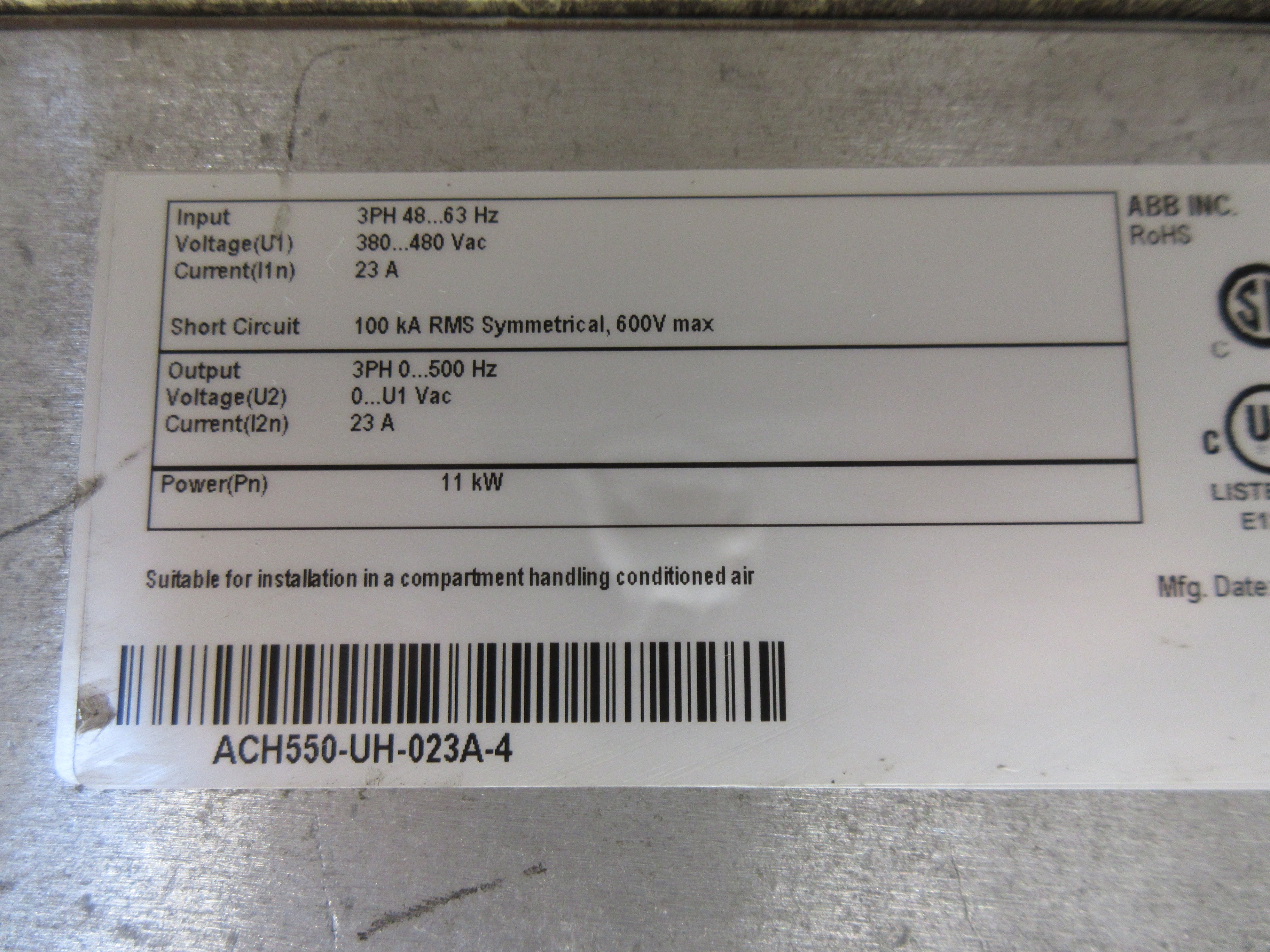 ABB ACH550 AC Drive ACH550-UH-023A-4 15HP 3Ph *No Keypad* Used