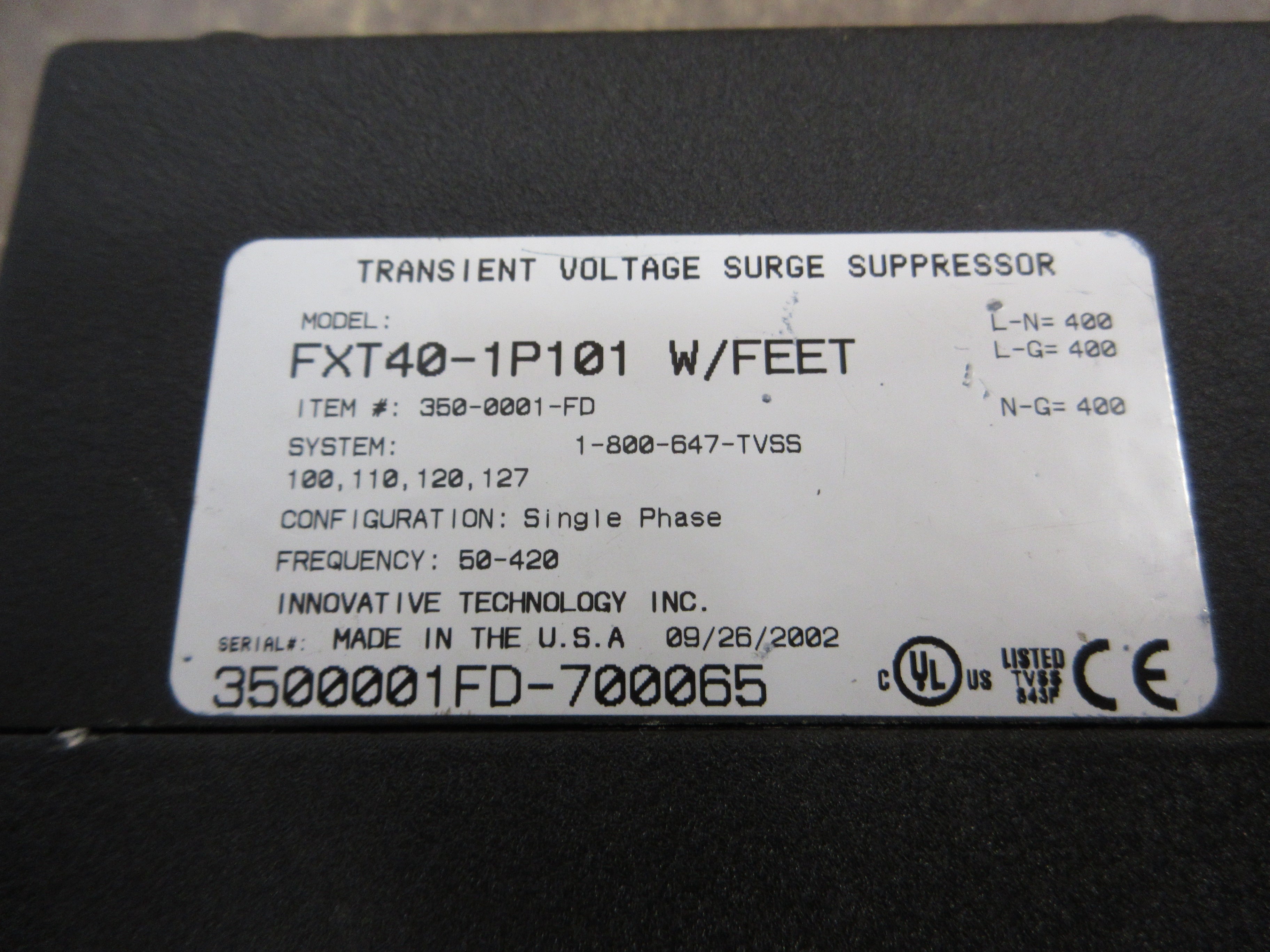 Innovative Technology Surge Suppressor FXT40-1P101 100-127V 50-420Hz 1Ph Used