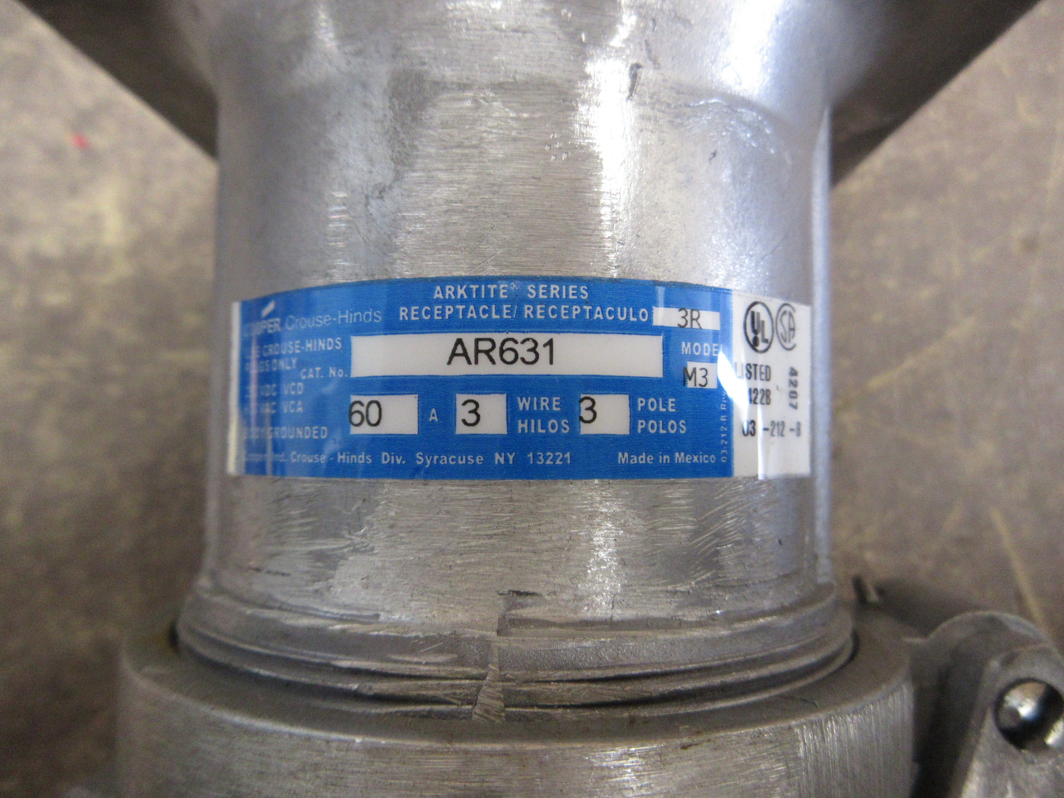 Cooper Crouse-Hinds Arktite Receptacle AR631 60A 600V 3W 3P Type 3R New Surplus