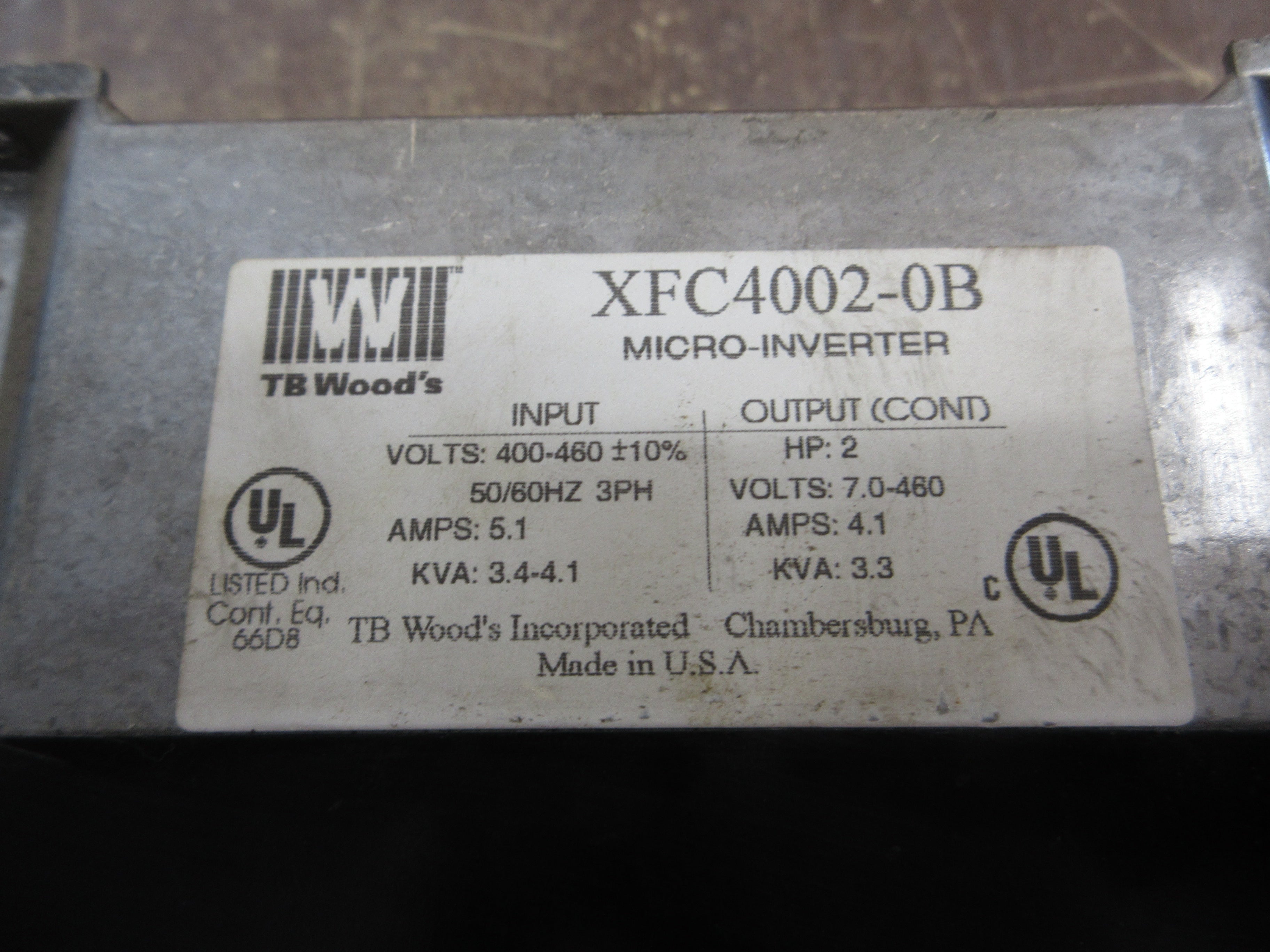 TB Wood's AC Drive XFC4002-0B 2HP *Missing Terminal Cover* Used