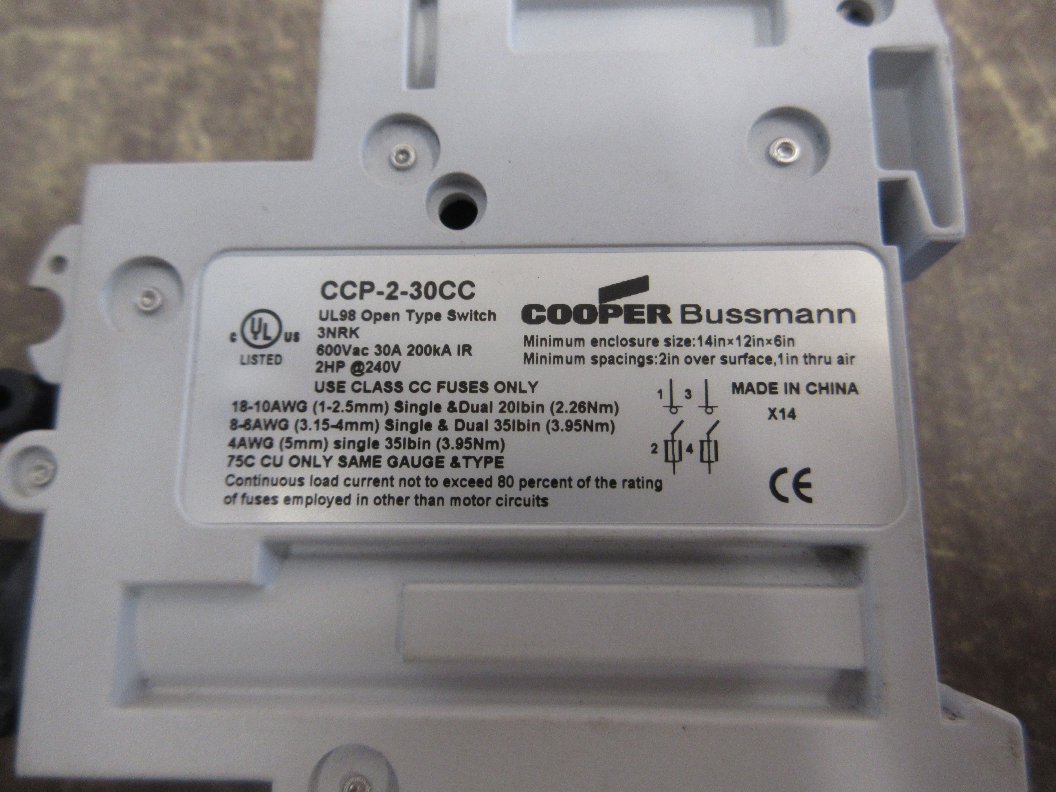 Cooper Bussmann Fusible Circuit Breaker CCP-2-30CC 30A 600V 2P Used