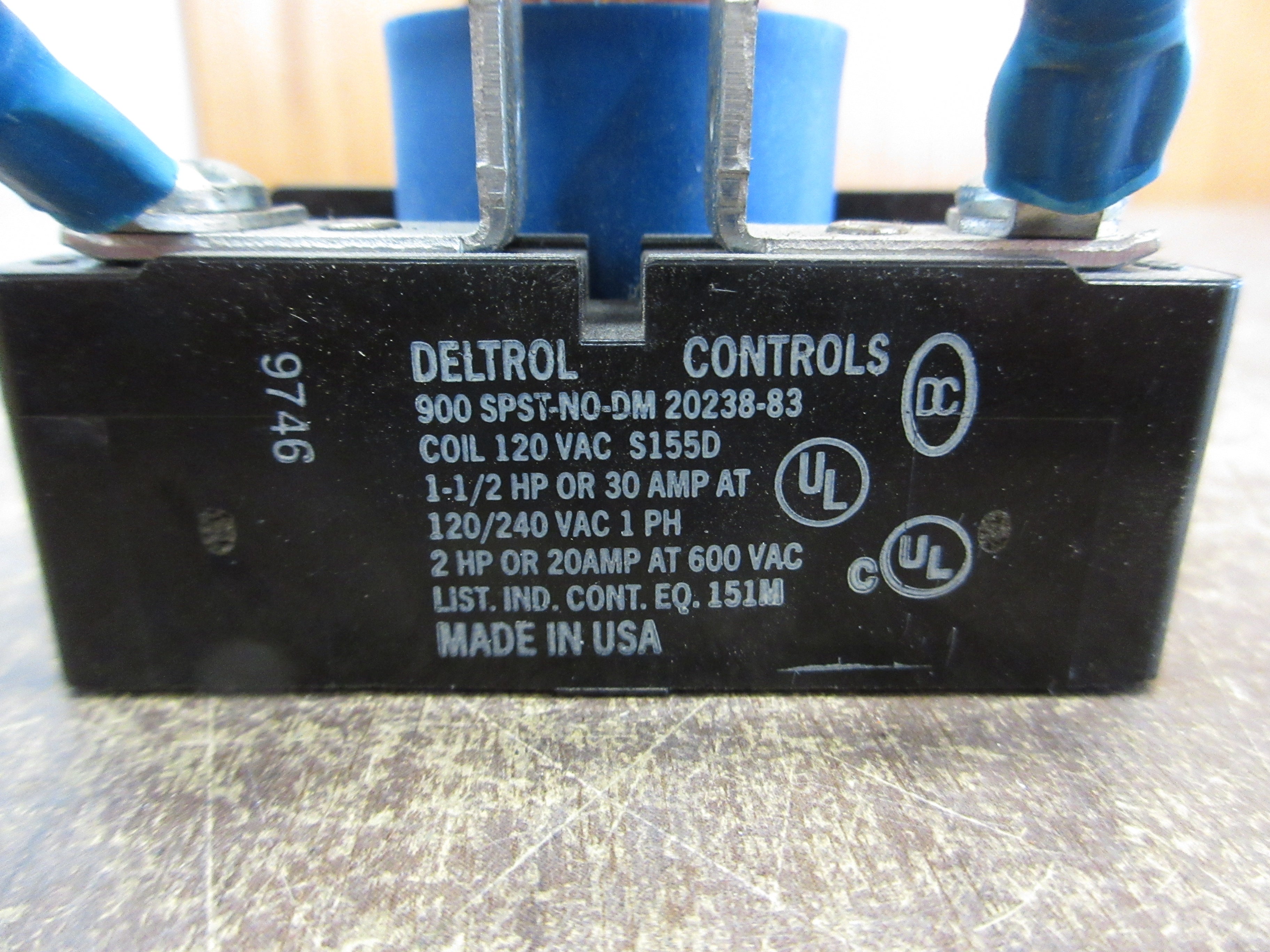 Deltrol Controls Power Relay 900 SPST-N0-DM 20238-83 120V Coil 30A/20A Used
