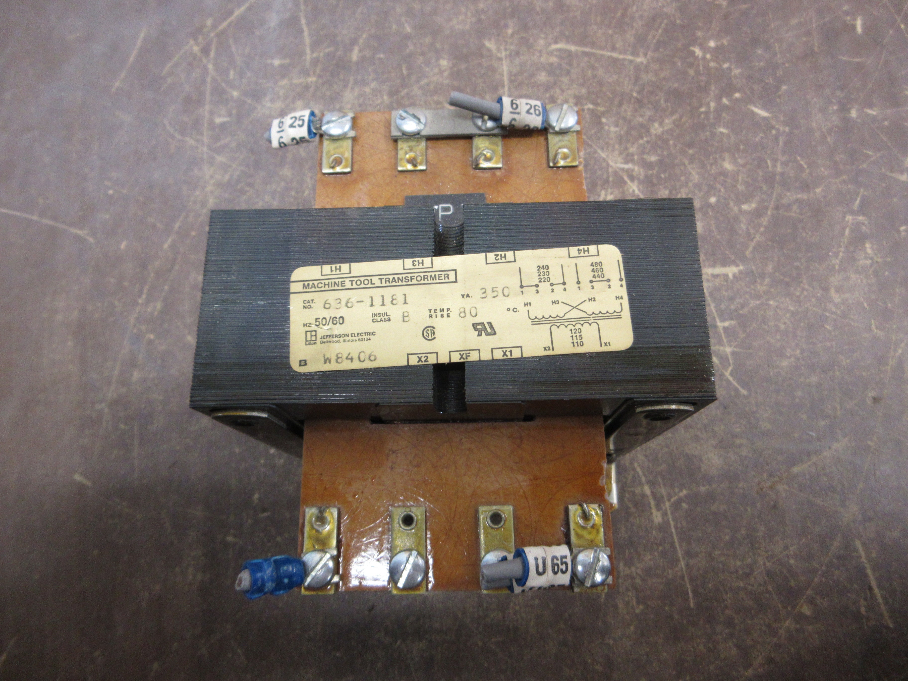 Jefferson Electric Transformer 636-1181 350VA Pri: 240/480V Sec: 120V 50/60Hz