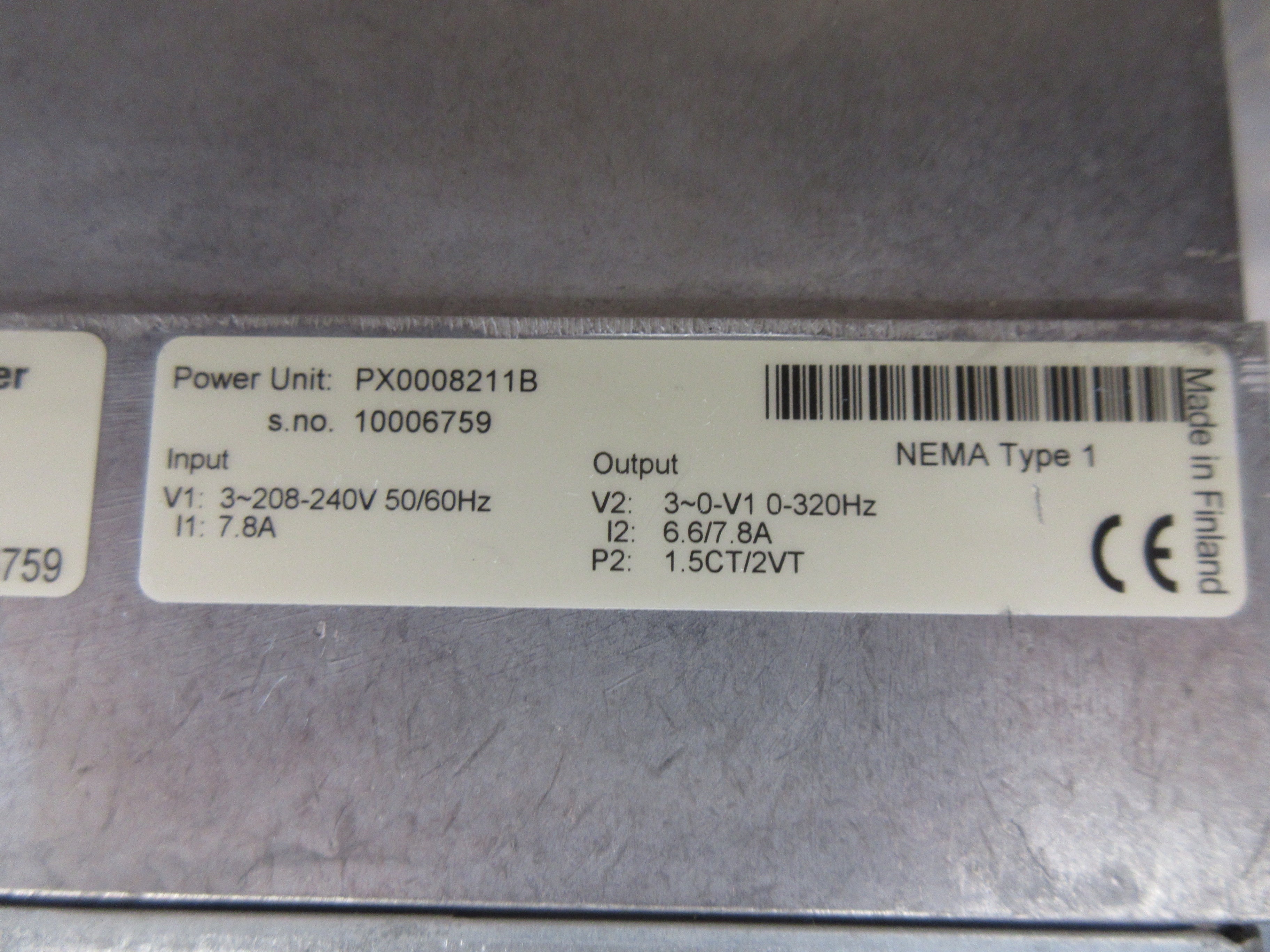 Eaton SVX9000 Series AC Drive PX0008211B 2HP 3Ph w/ Keypad Used