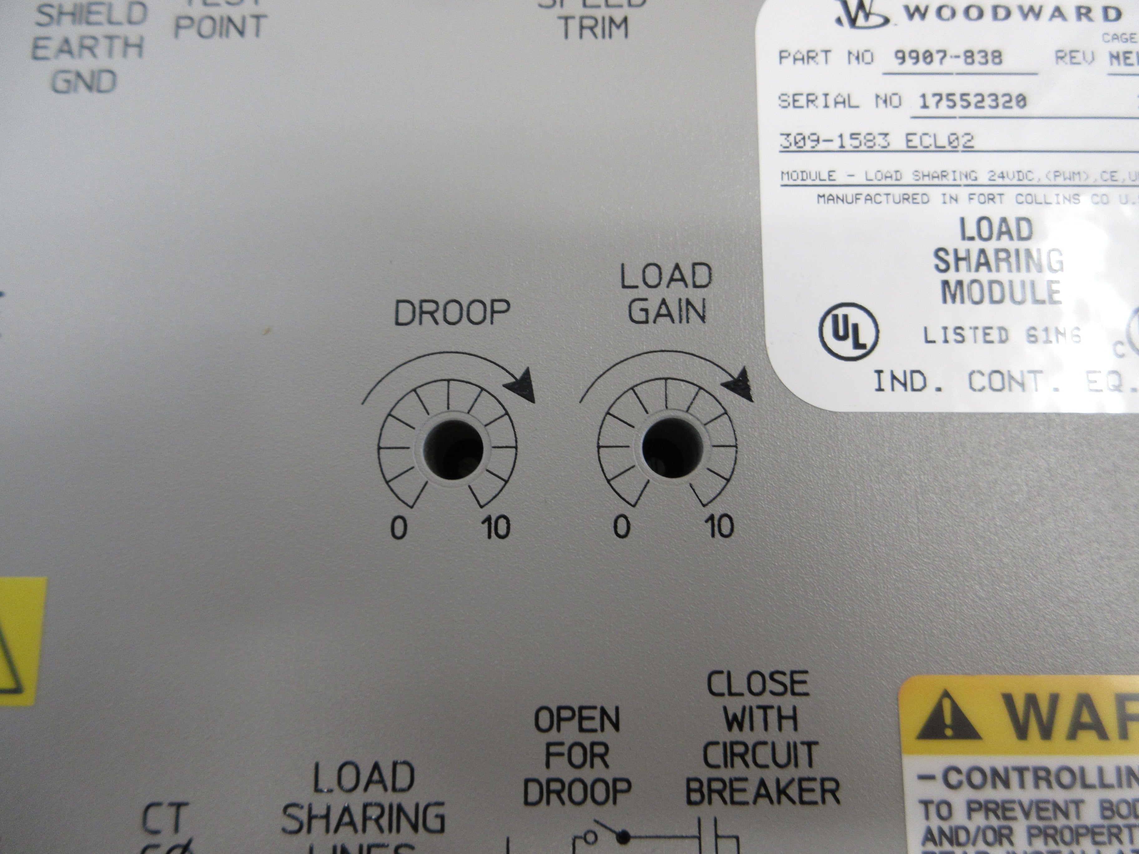 Woodward Load Sharing Module 9907-838 Rev. NEW Used