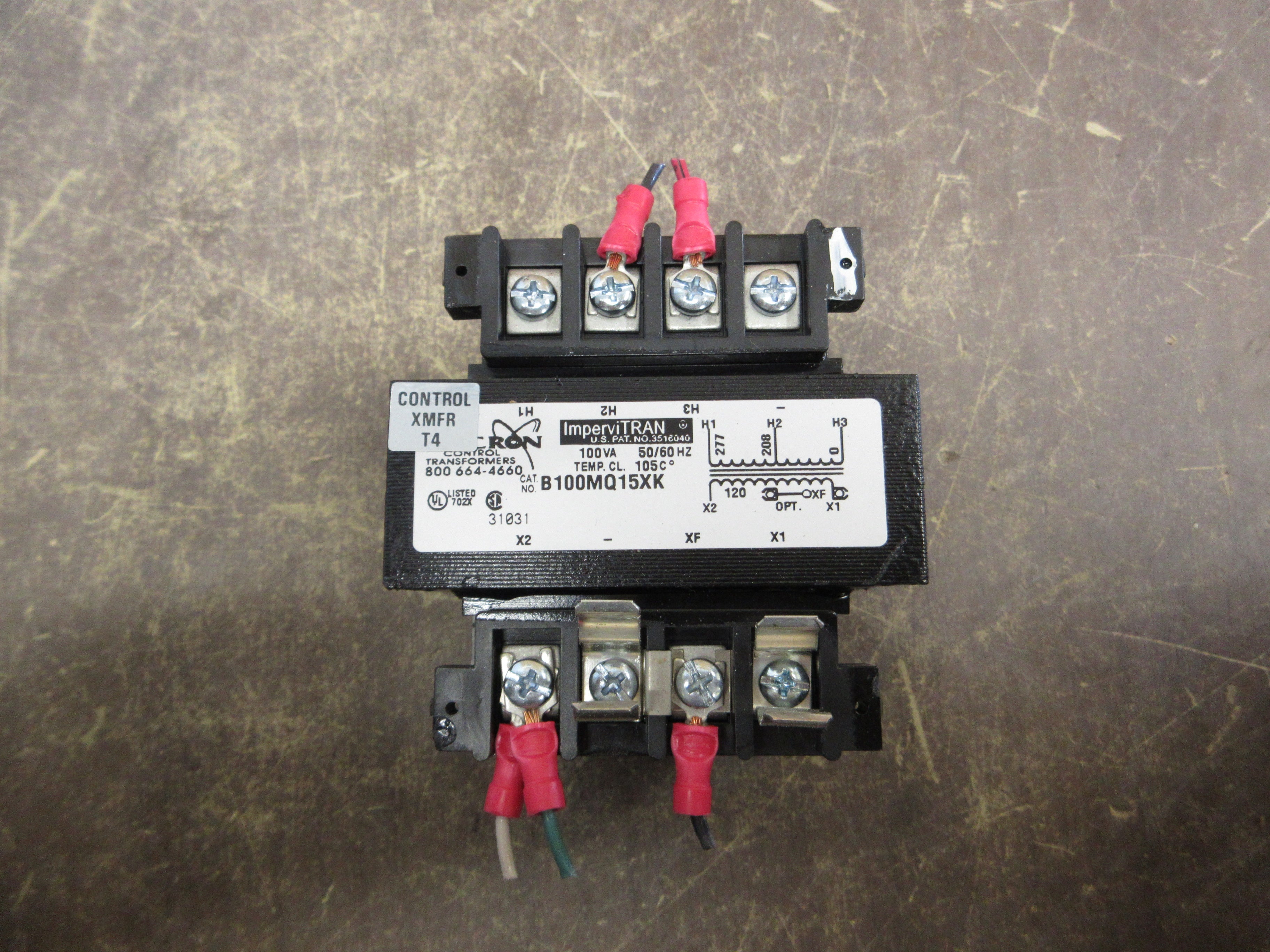 Micron ImperviTRAN Control Transformer B100MQ15XK 100VA Pri: 208/277V Sec: 120V