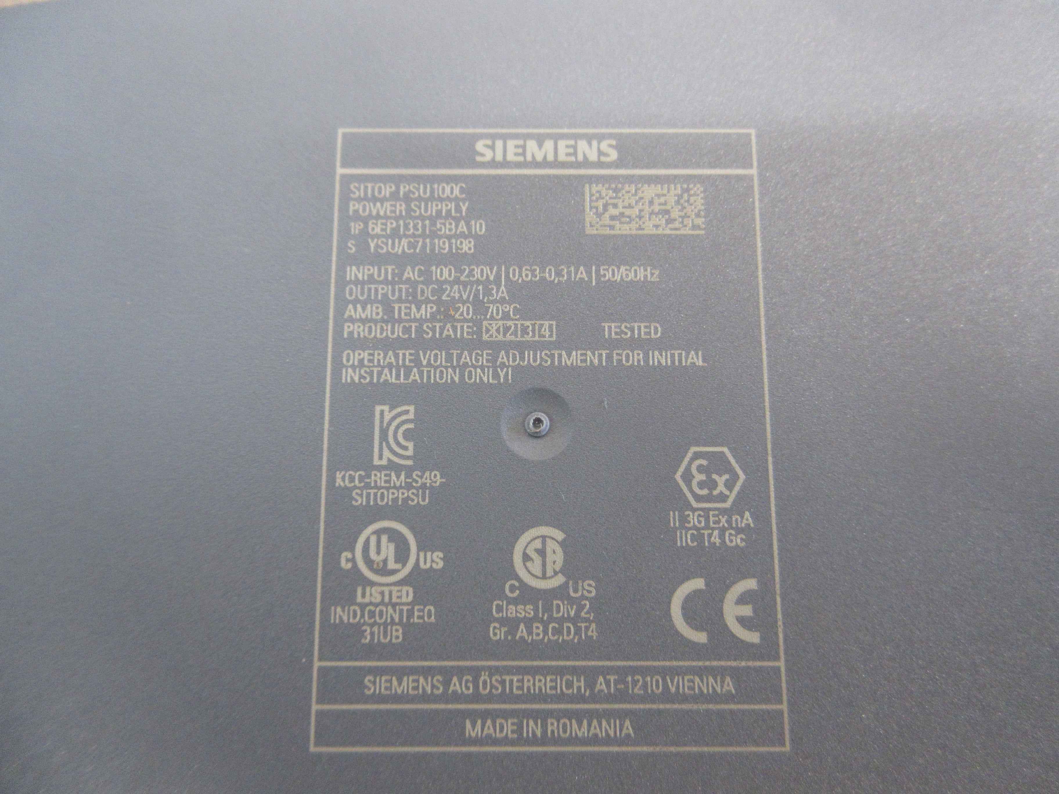 Siemens SITOP PSU100C Power Supply 6EP1331-5BA10 Output: 24VDC 1.3A Used