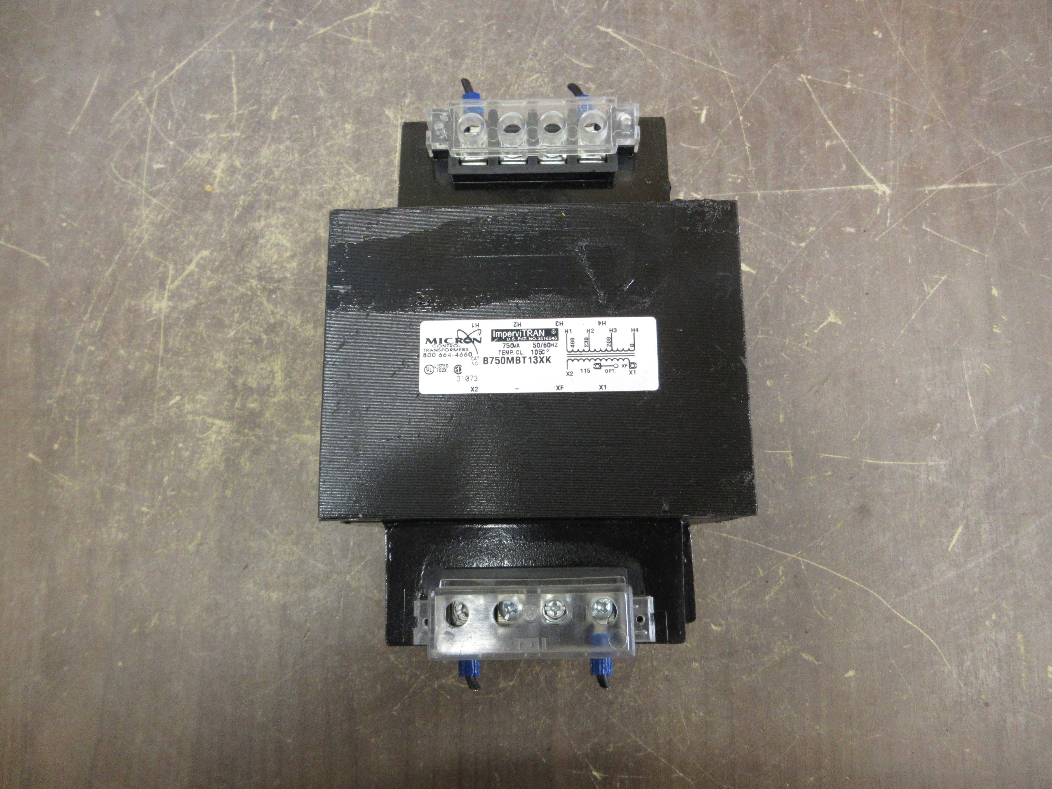 Micron ImperviTRAN Control Transformer B750MBT13XK 750VA Pri: 208/230/460V Used
