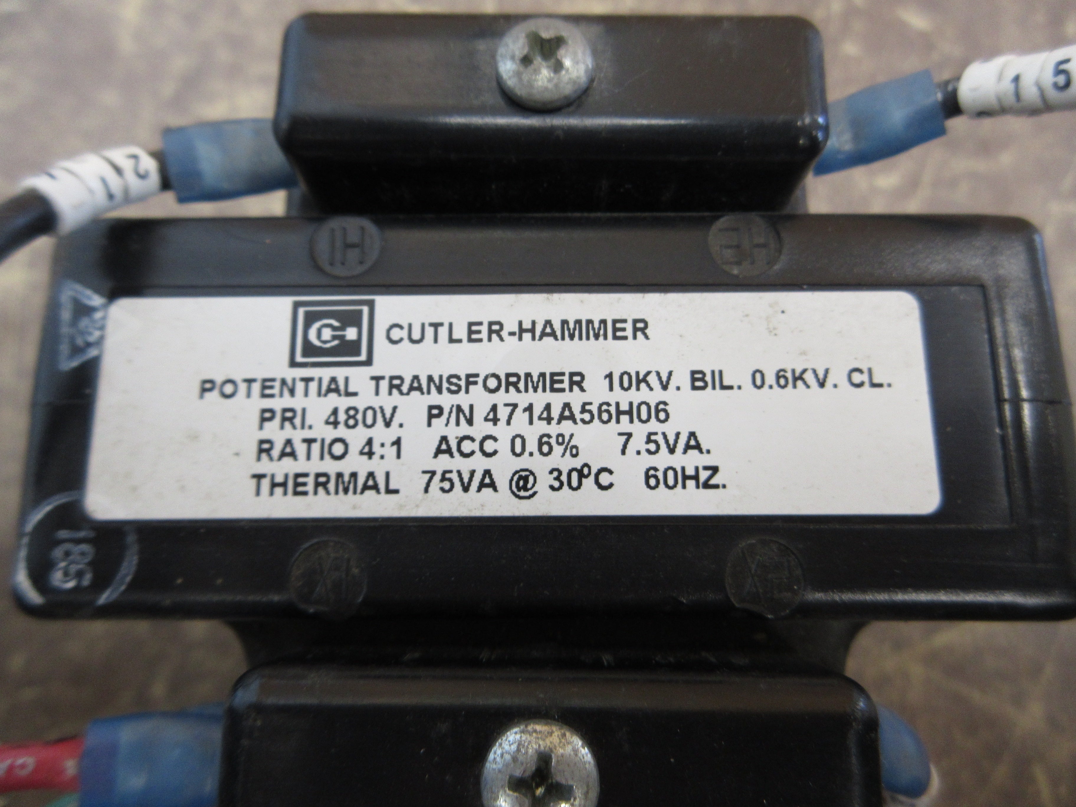 Cutler-Hammer Potential Transformer 4714A56H06 Pri: 480V Ratio 4:1 7.5VA 60Hz