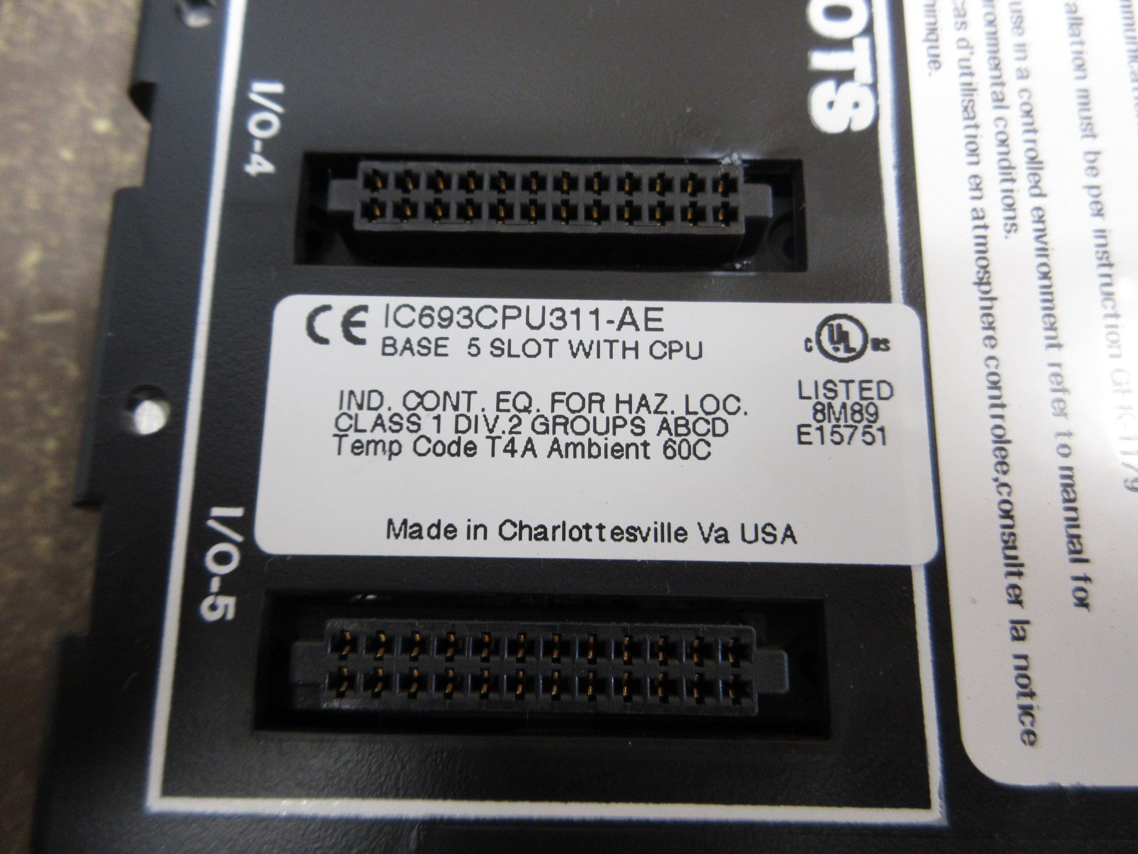 GE Fanuc 5-Slot Base w/ CPU IC693CPU311-AE *No Program Processor* Used