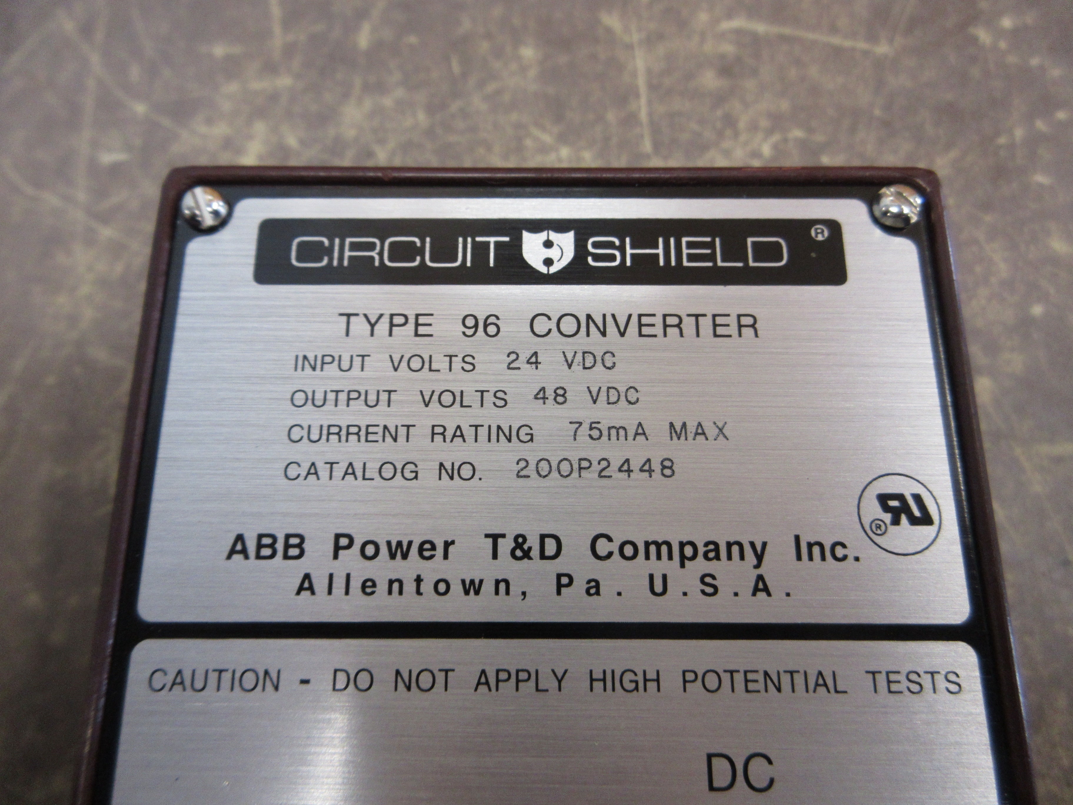 ABB Circuit Shield Type 96 Converter 200P2448 Input: 24VDC Output: 48VDC 75mA