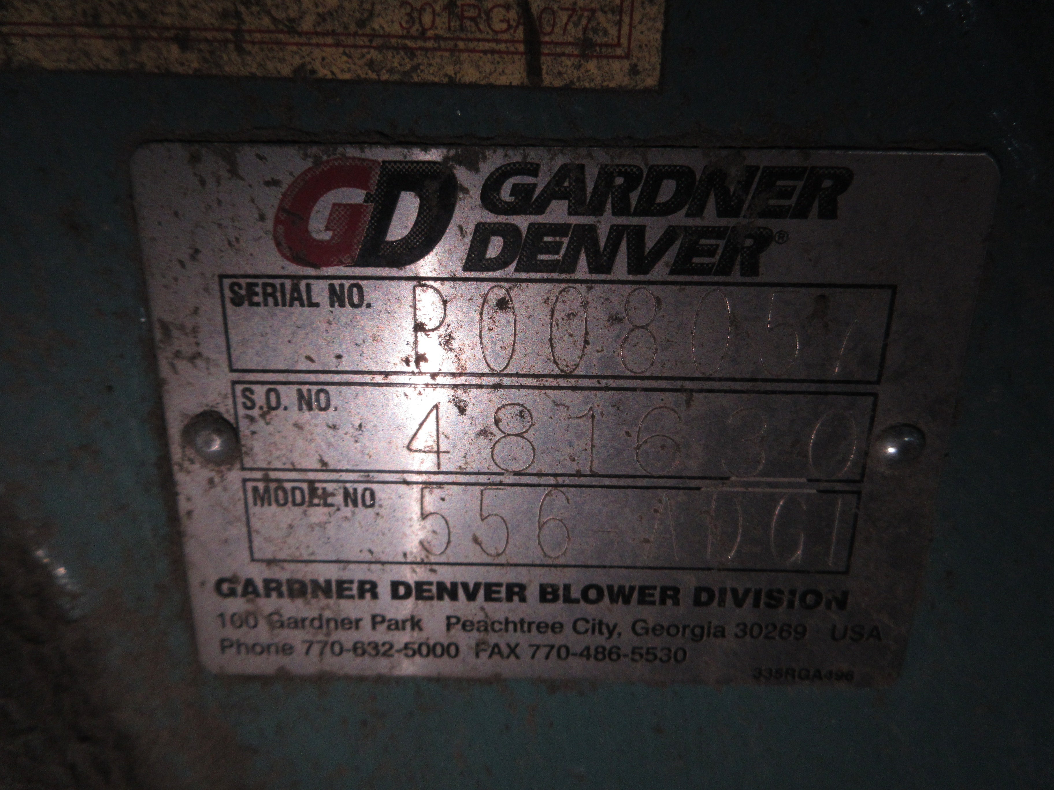 Gardner Denver Blower 556-ADGI 40HP 230/460V 3Ph 60Hz Used