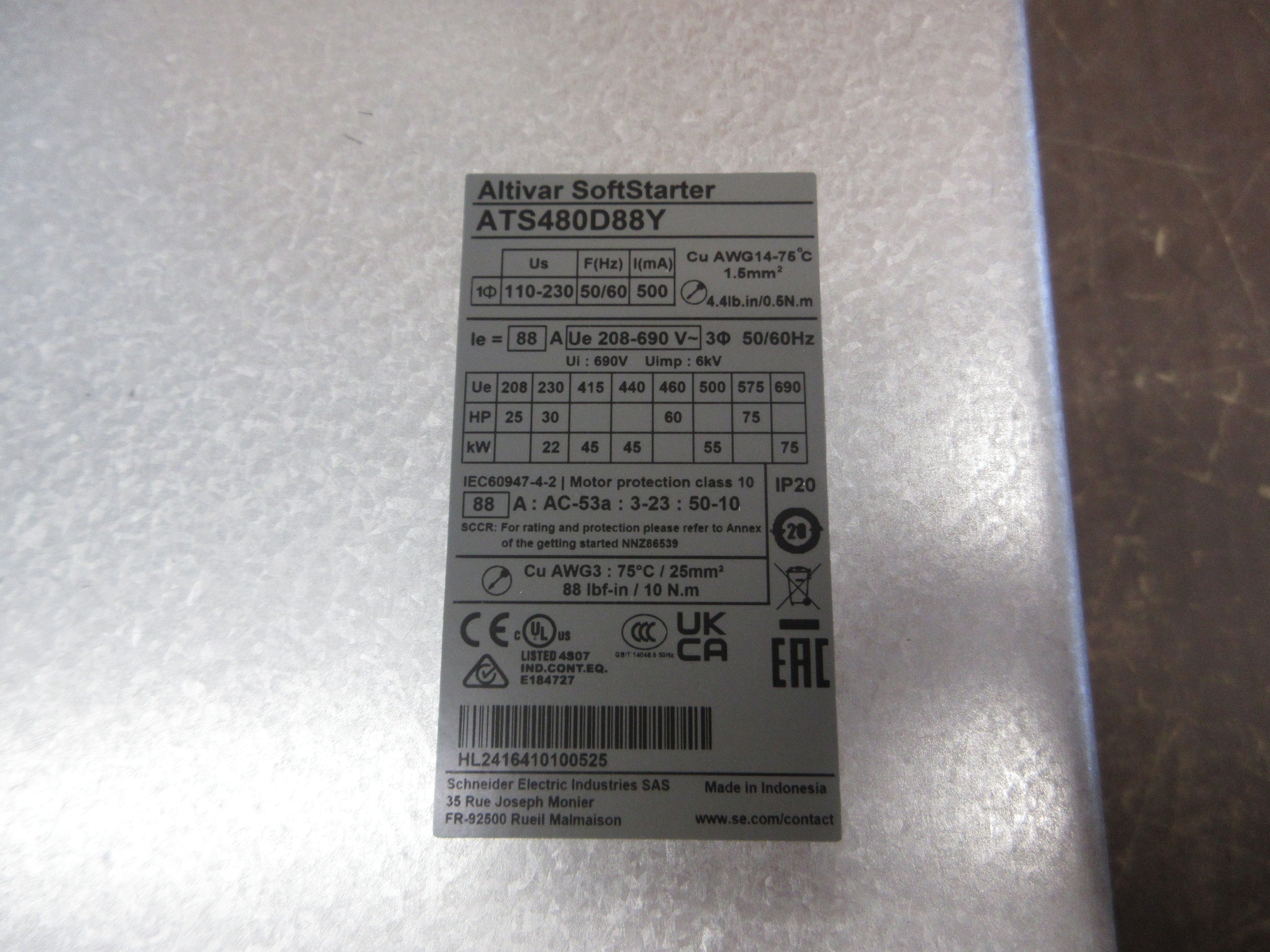 Schneider Electric Altivar Soft Start ATS480D88Y 208-690V 50/60Hz New Surplus
