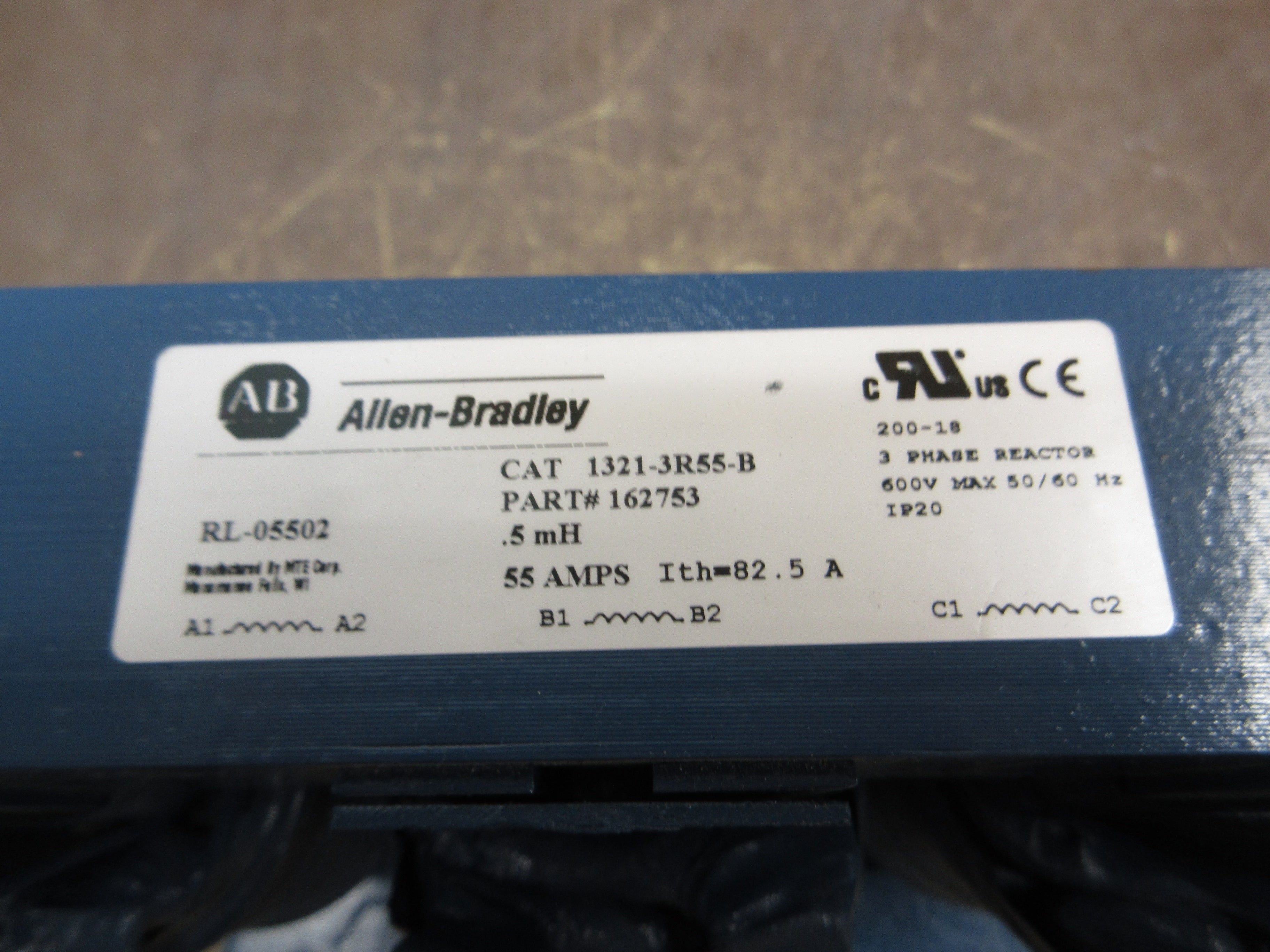 Allen-Bradley 1321-3R55-B Line Reactor 162753 0.5mH 55A 3Ph 600V 50/60Hz Used