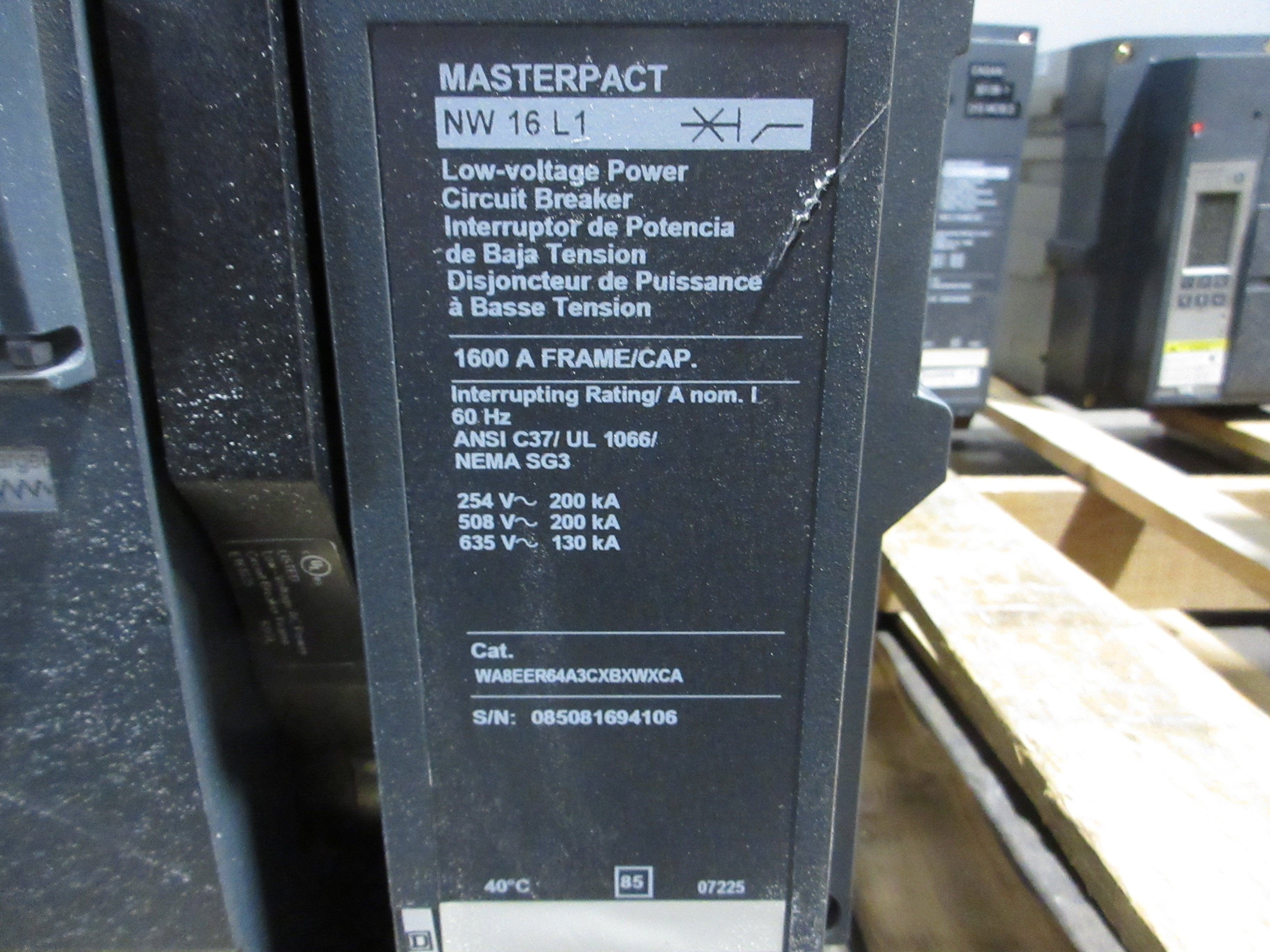 Square D Masterpact NW 16 L1 Circuit Breaker WABEER64A3CXBXWXCA 1600A Used
