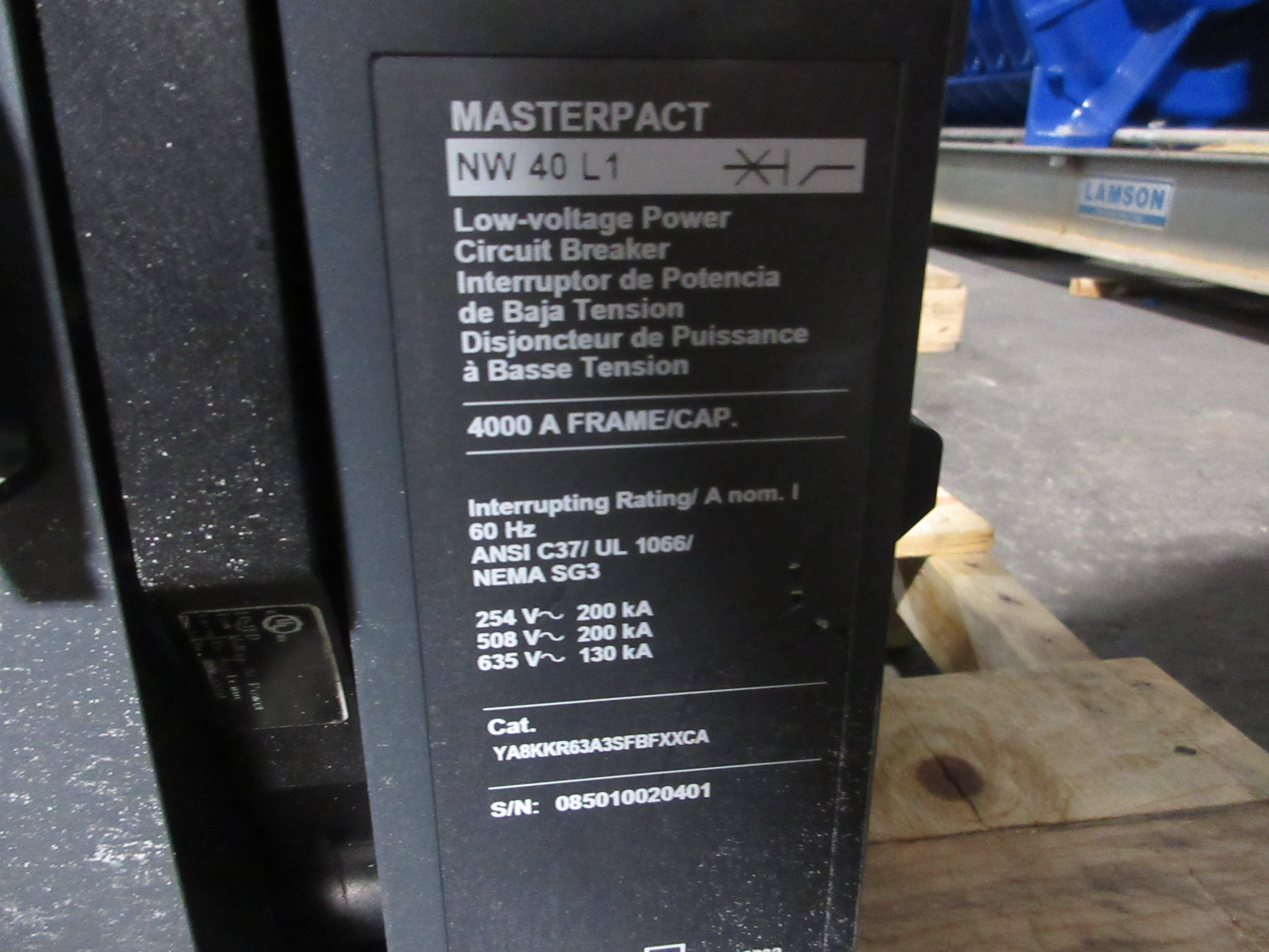 Square D Masterpact NW 40 L1 Circuit Breaker YA8KKR63A3SFBFXXCA 4000A Used